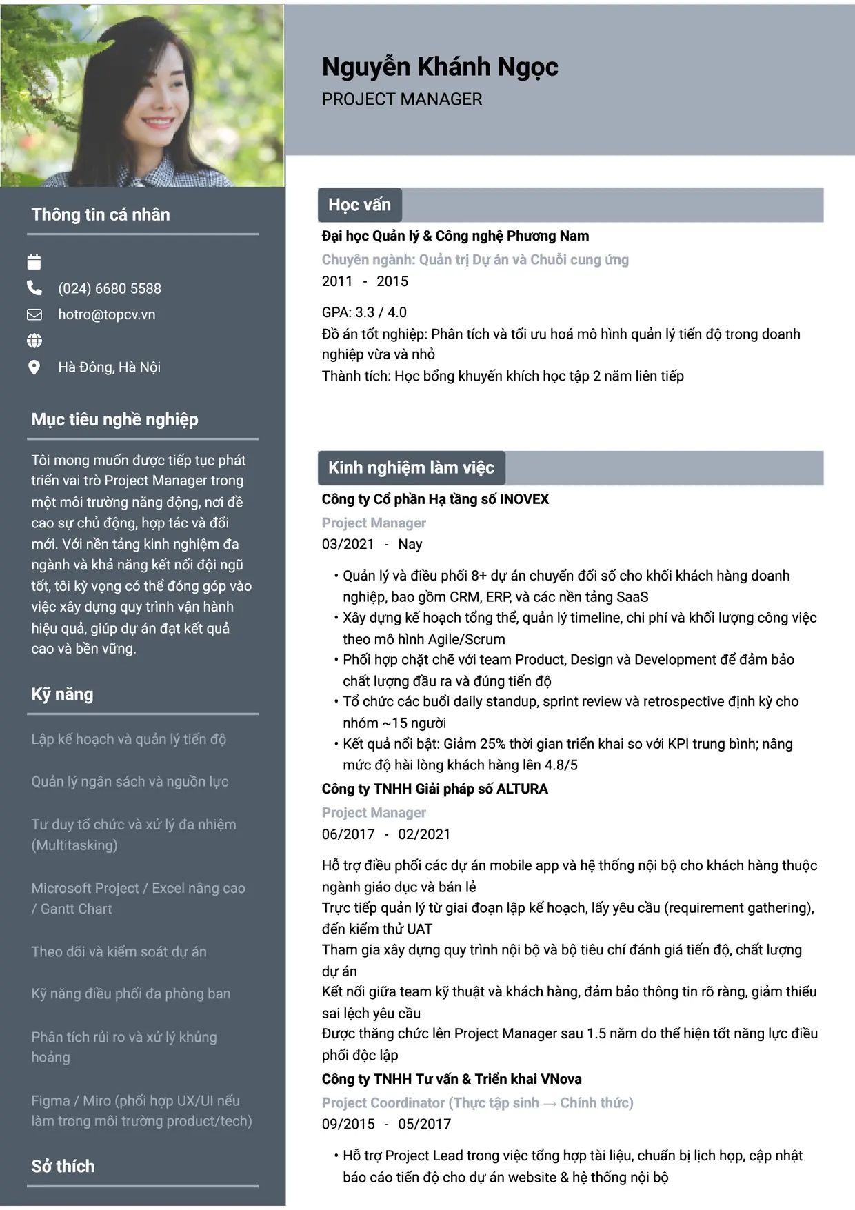 Mẫu CV xin việc Project Manager style Basic 1