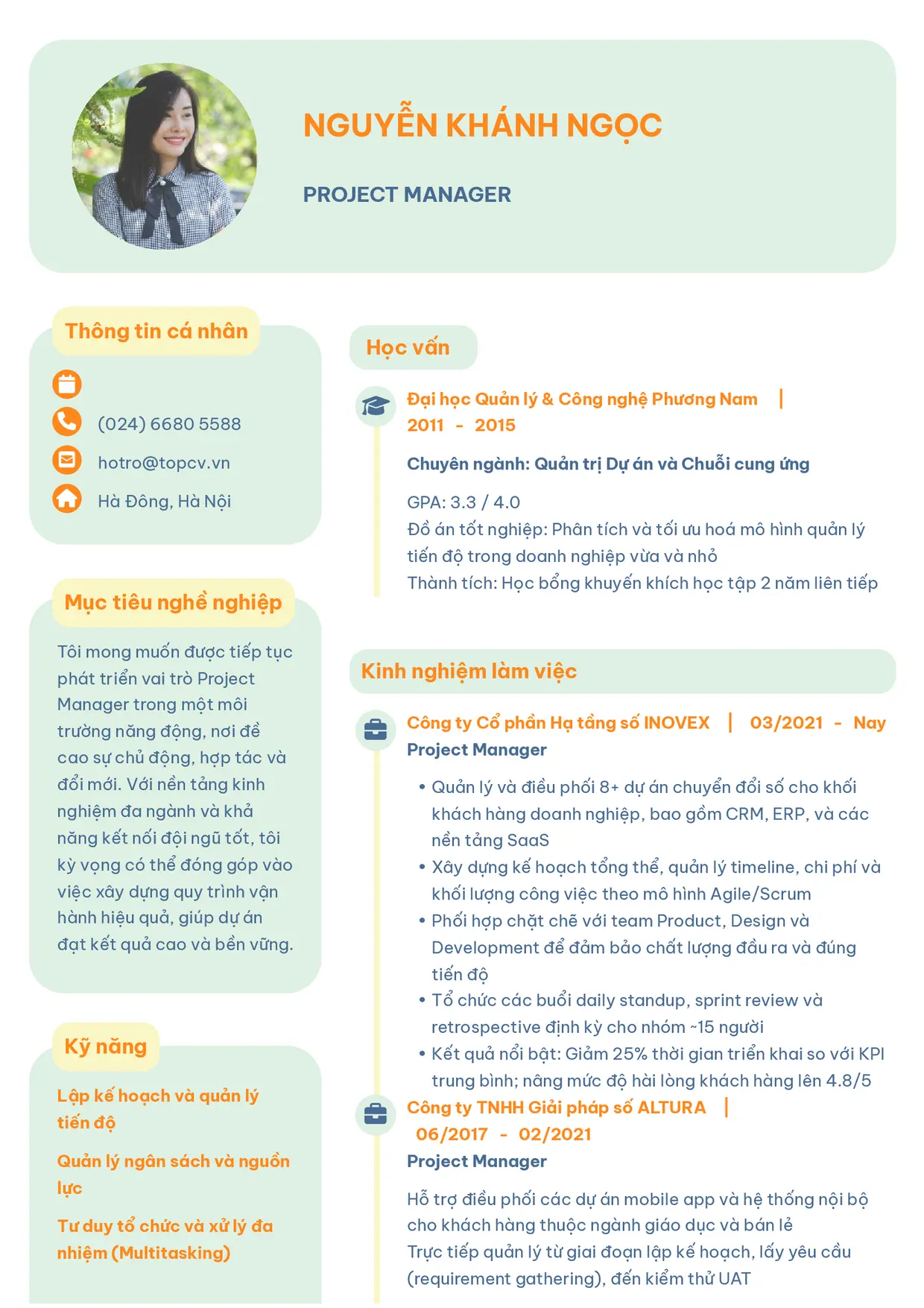 Mẫu CV xin việc Project Manager style Basic 3
