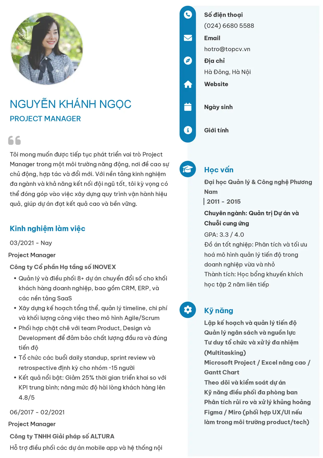Mẫu CV xin việc Project Manager style Basic 4