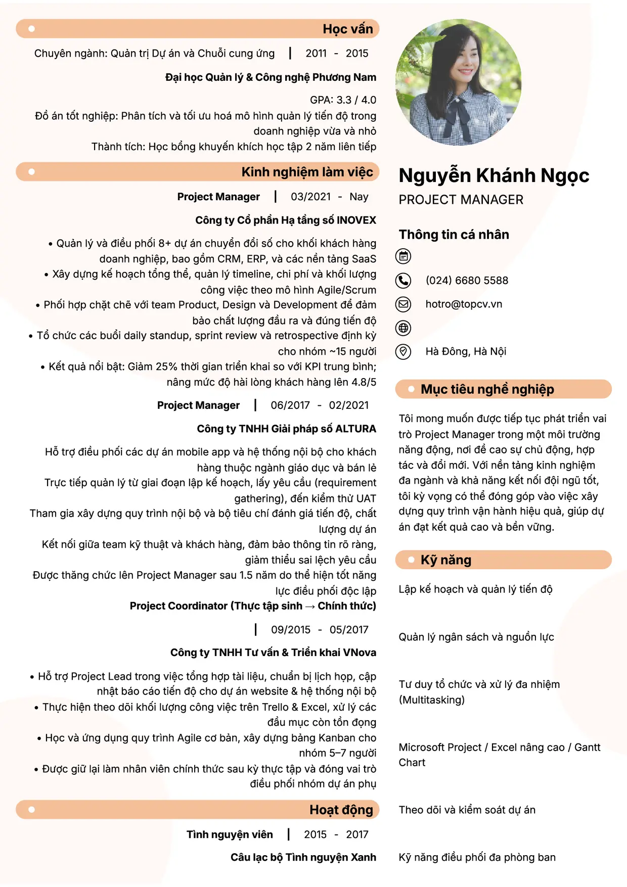Mẫu CV xin việc Project Manager style Basic 5