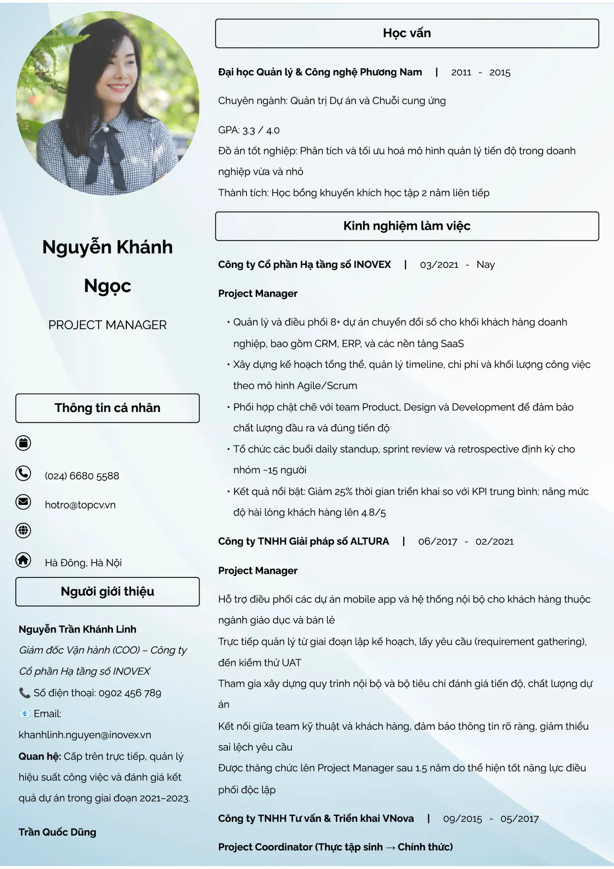 Mẫu CV xin việc Project Manager style Đam mê