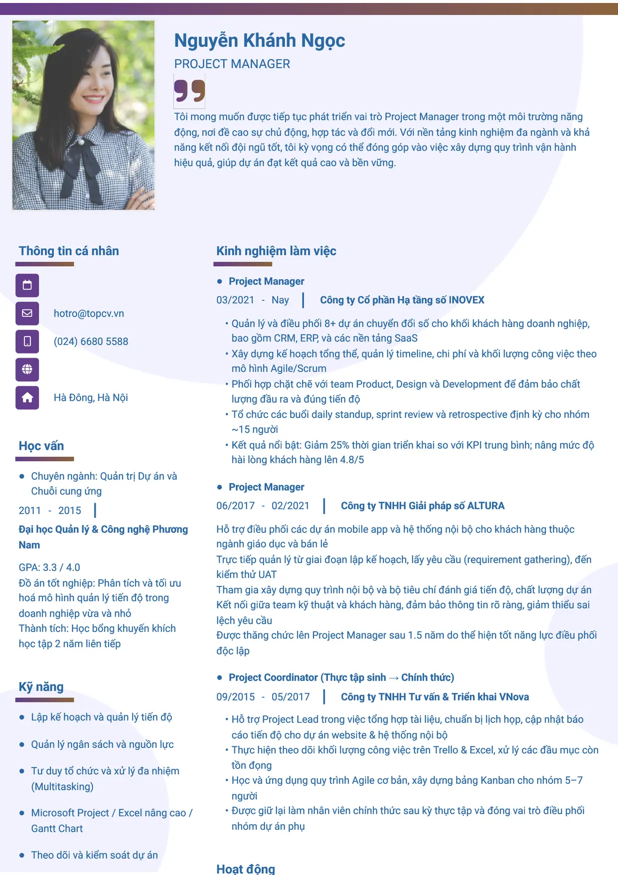 Mẫu CV xin việc Project Manager style Gradient 1