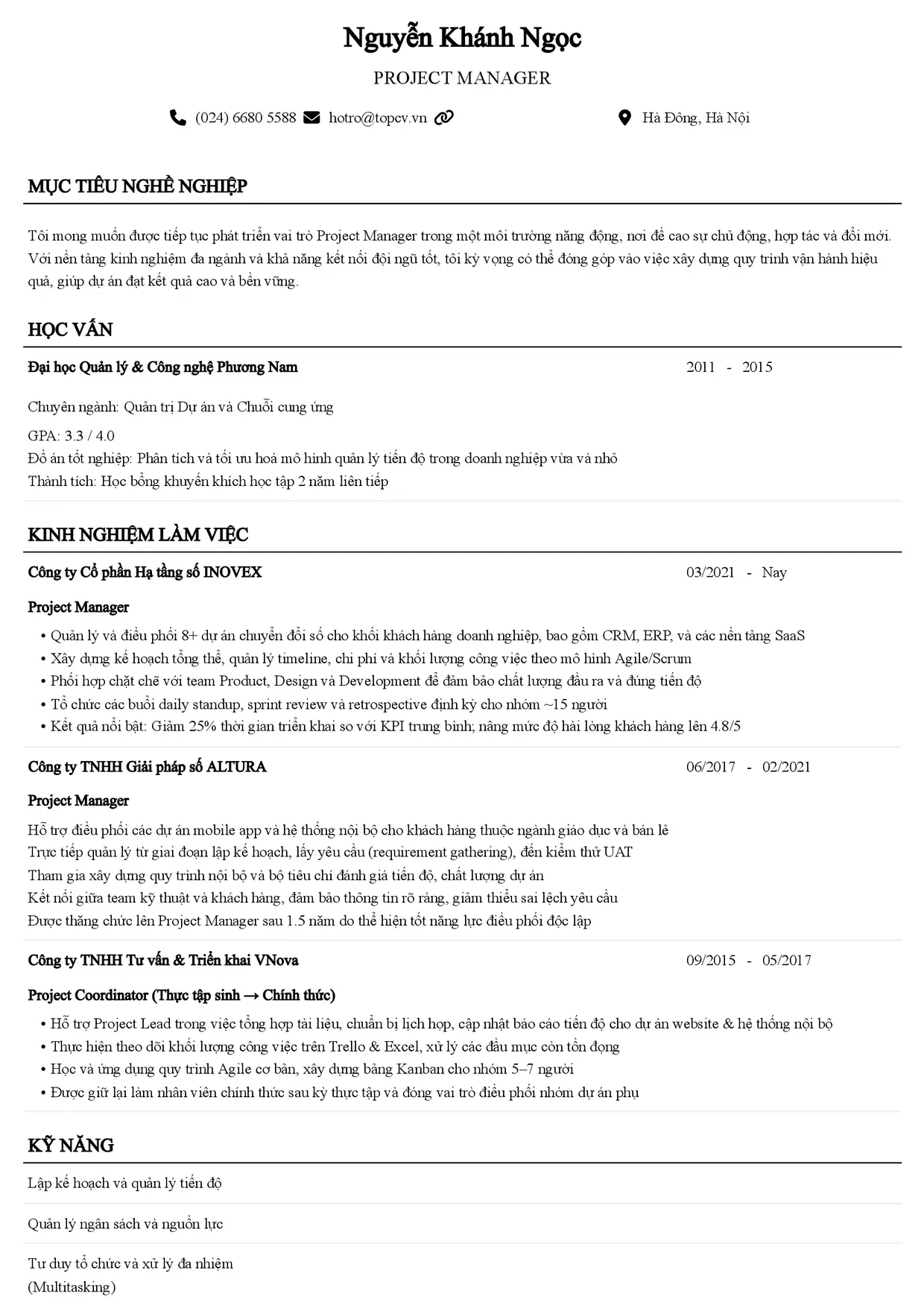 Mẫu CV xin việc Project Manager style Senior