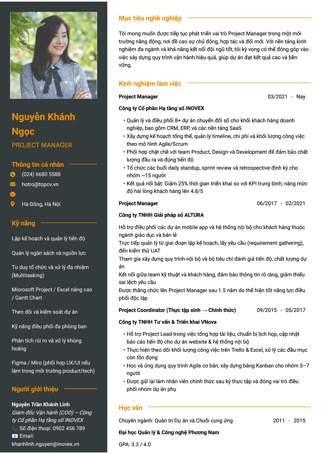 Mẫu CV xin việc Project Manager style Tham vọng