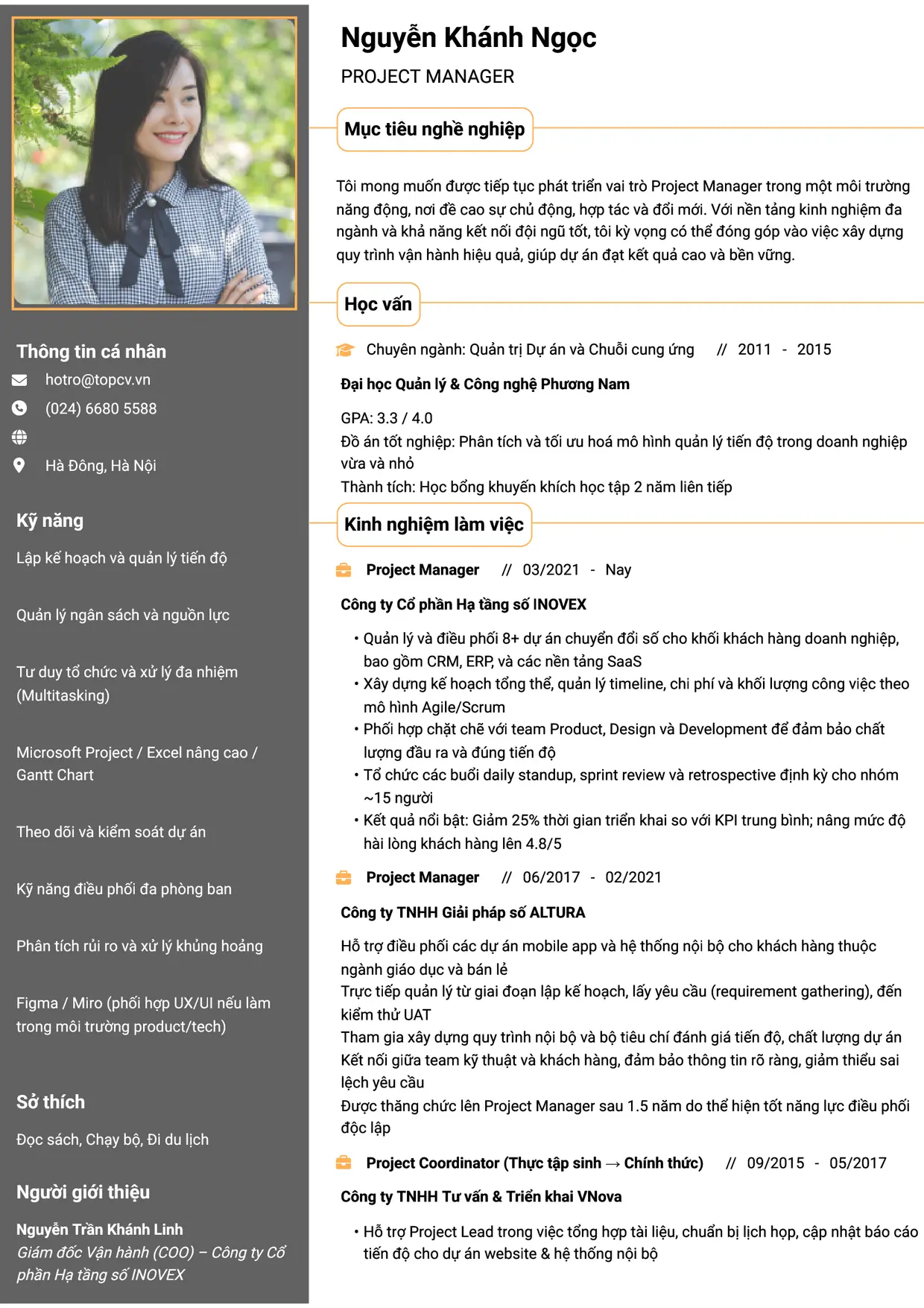 Mẫu CV xin việc Project Manager style Thành đạt