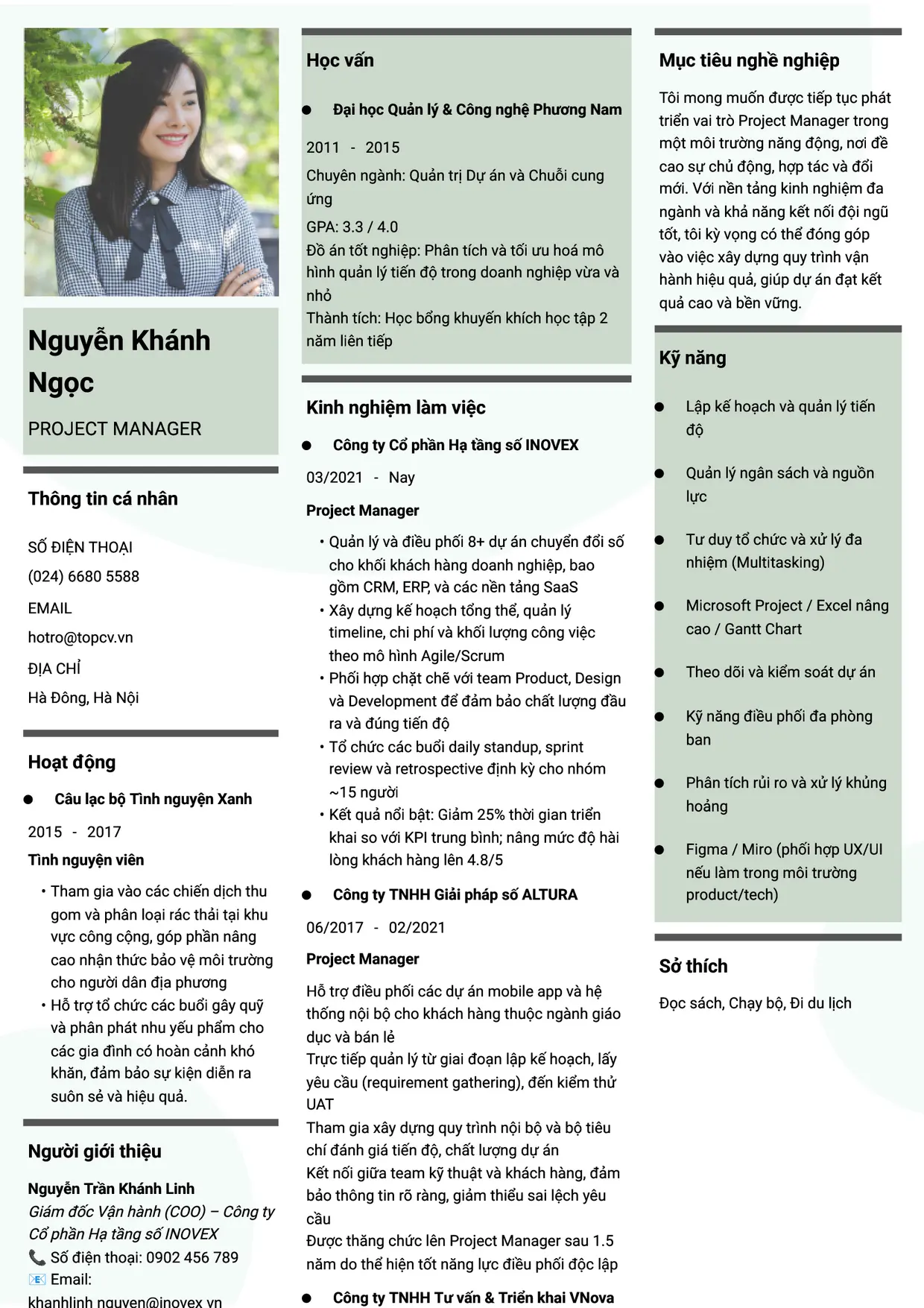 Mẫu CV xin việc Project Manager style Thời đại