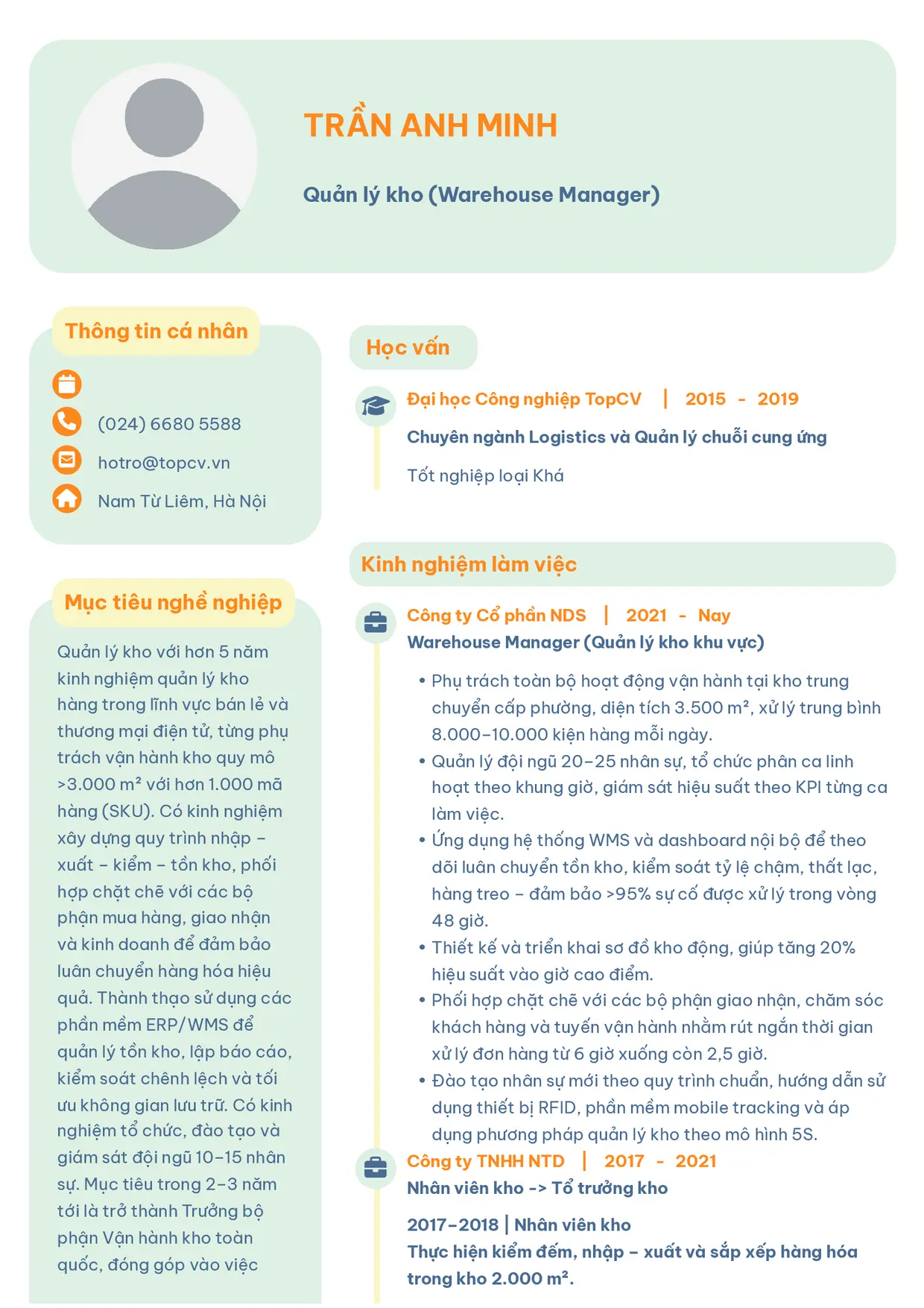 Mẫu CV Quản lý kho style Basic 3