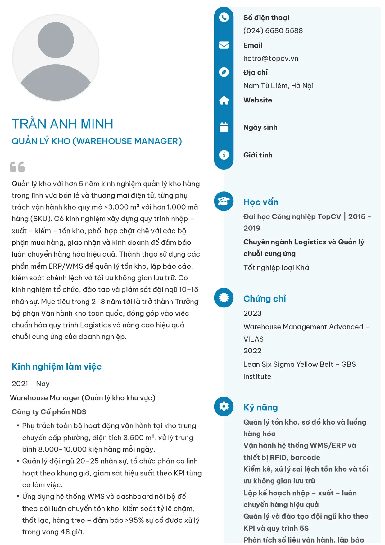 Mẫu CV Quản lý kho style Basic 4