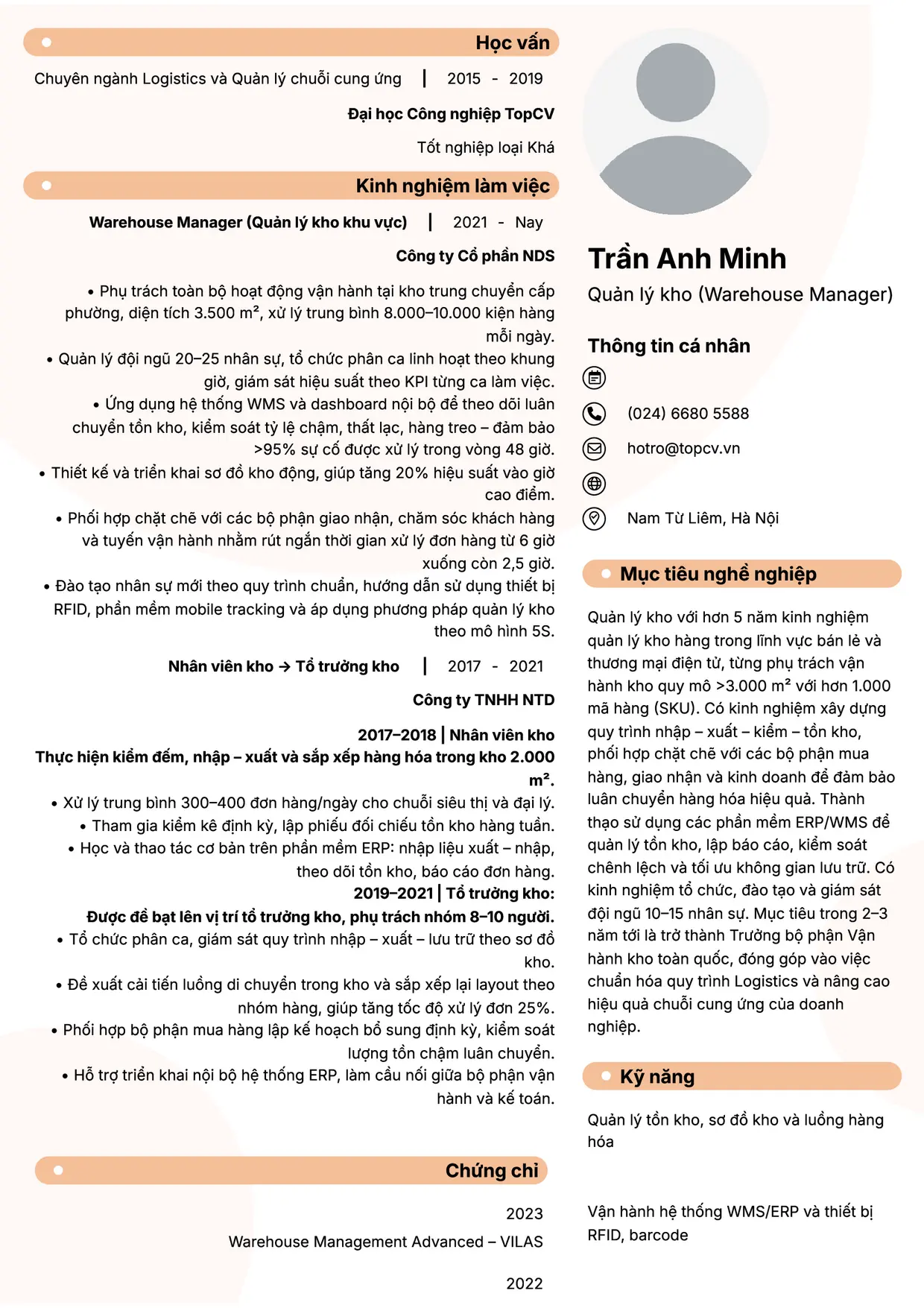 Mẫu CV Quản lý kho style Basic 5