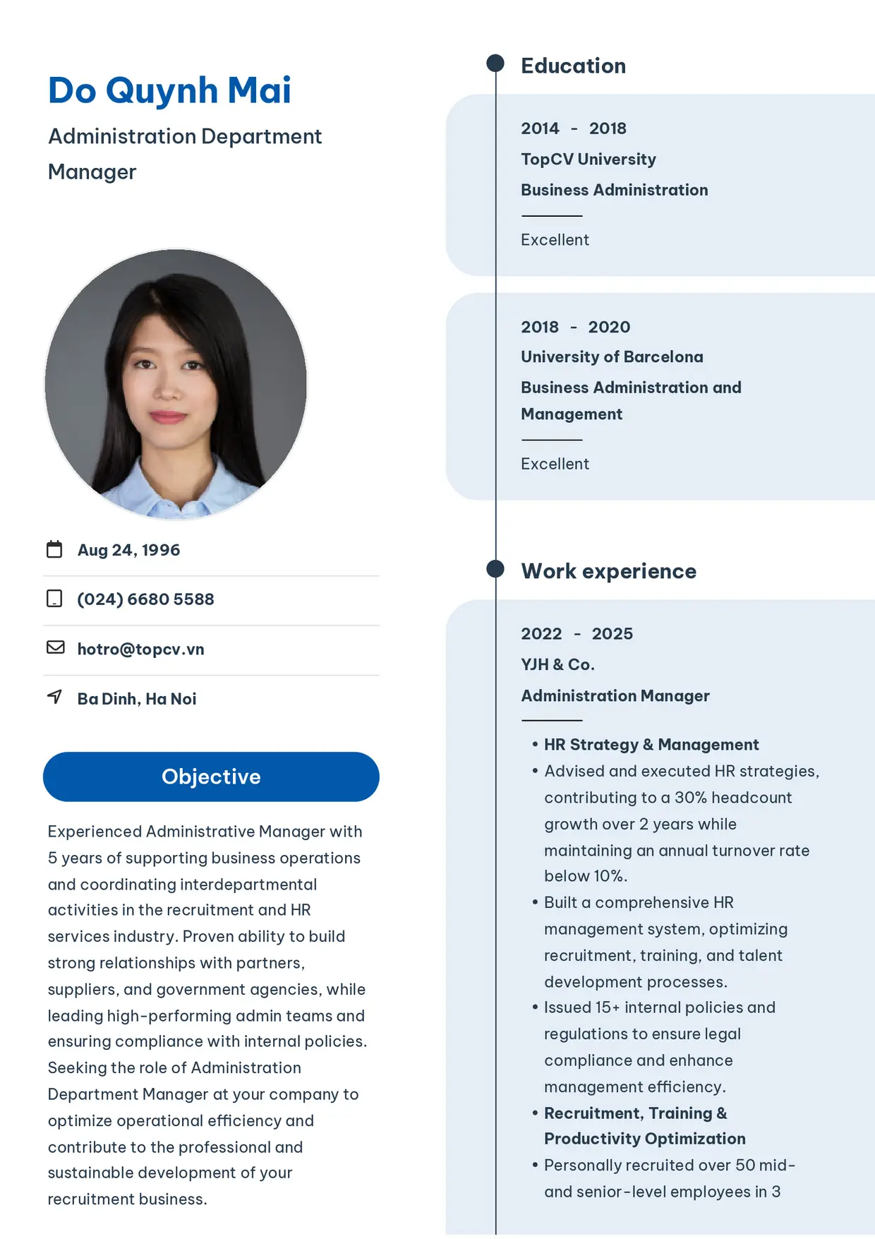 Mẫu CV xin việc Quản lý phòng hành chính style Sinh viên 3