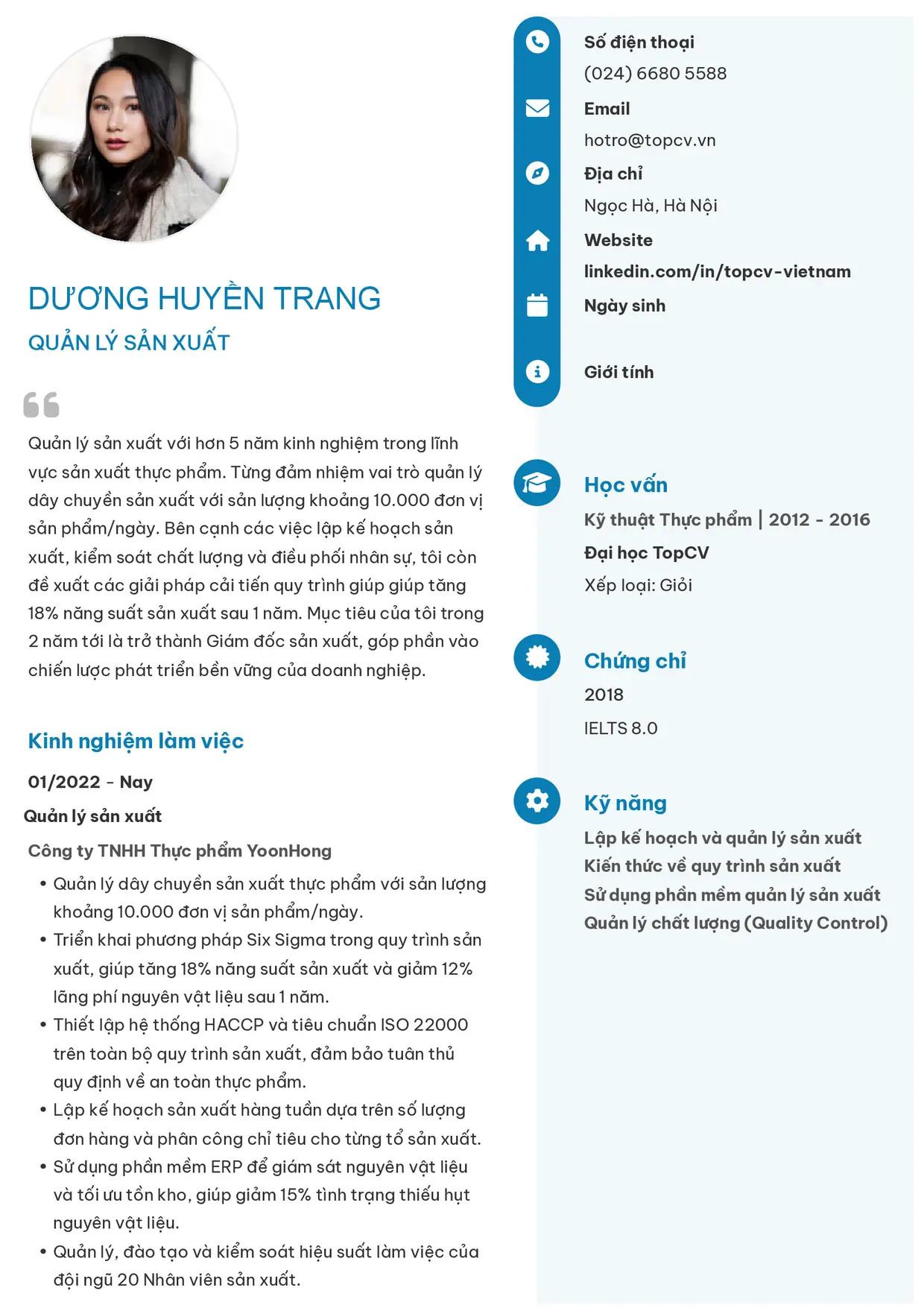 Mẫu CV xin việc Quản lý sản xuất style Basic 4