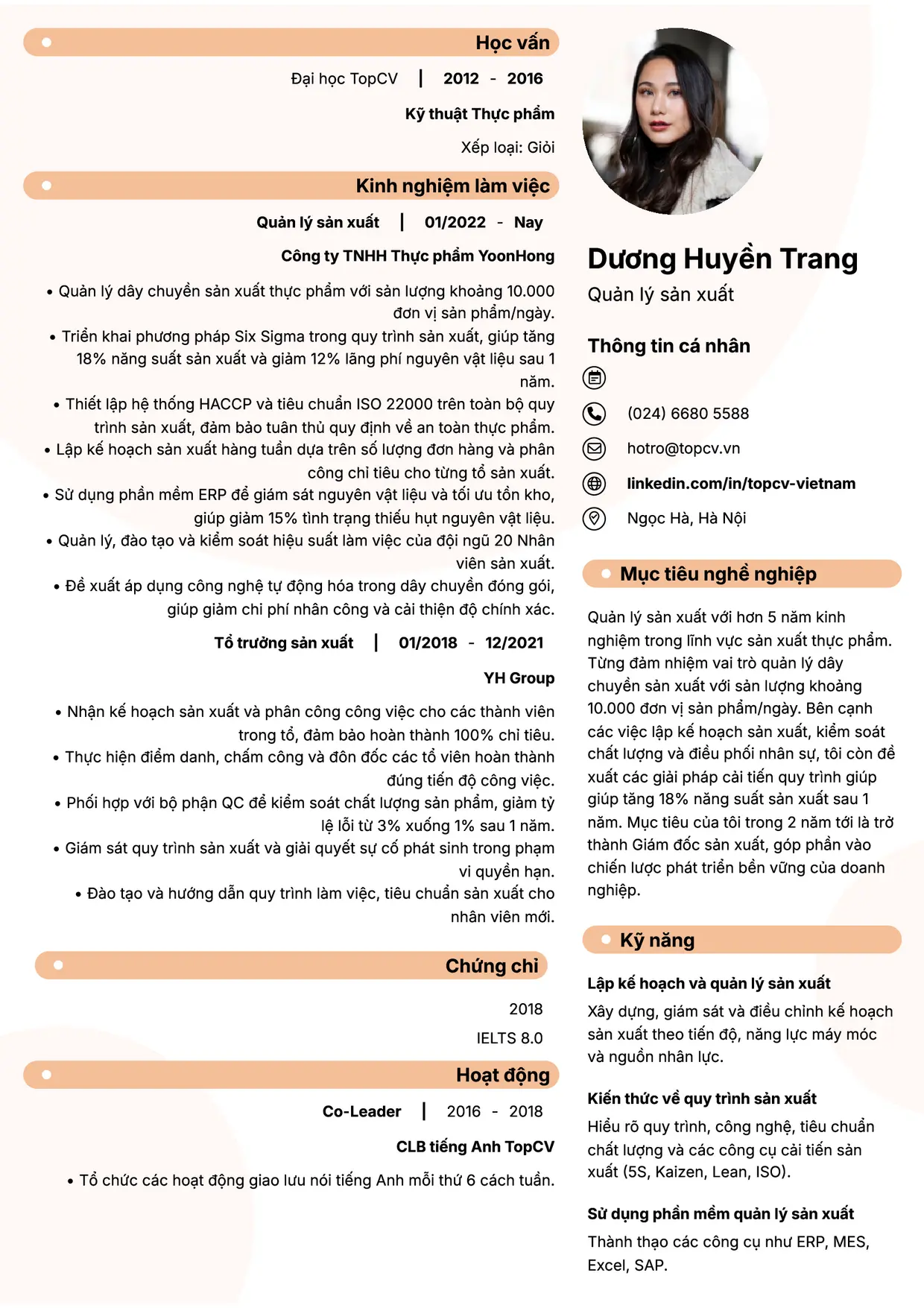 Mẫu CV xin việc Quản lý sản xuất style Basic 5