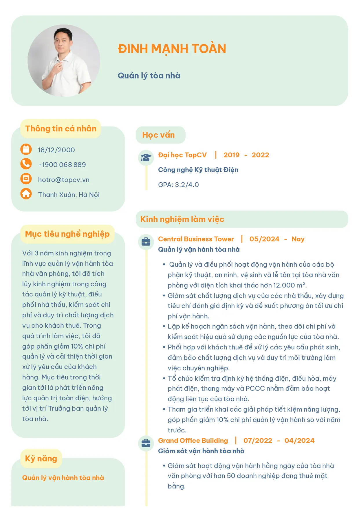 Mẫu CV xin việc Quản lý tòa nhà style Basic 3