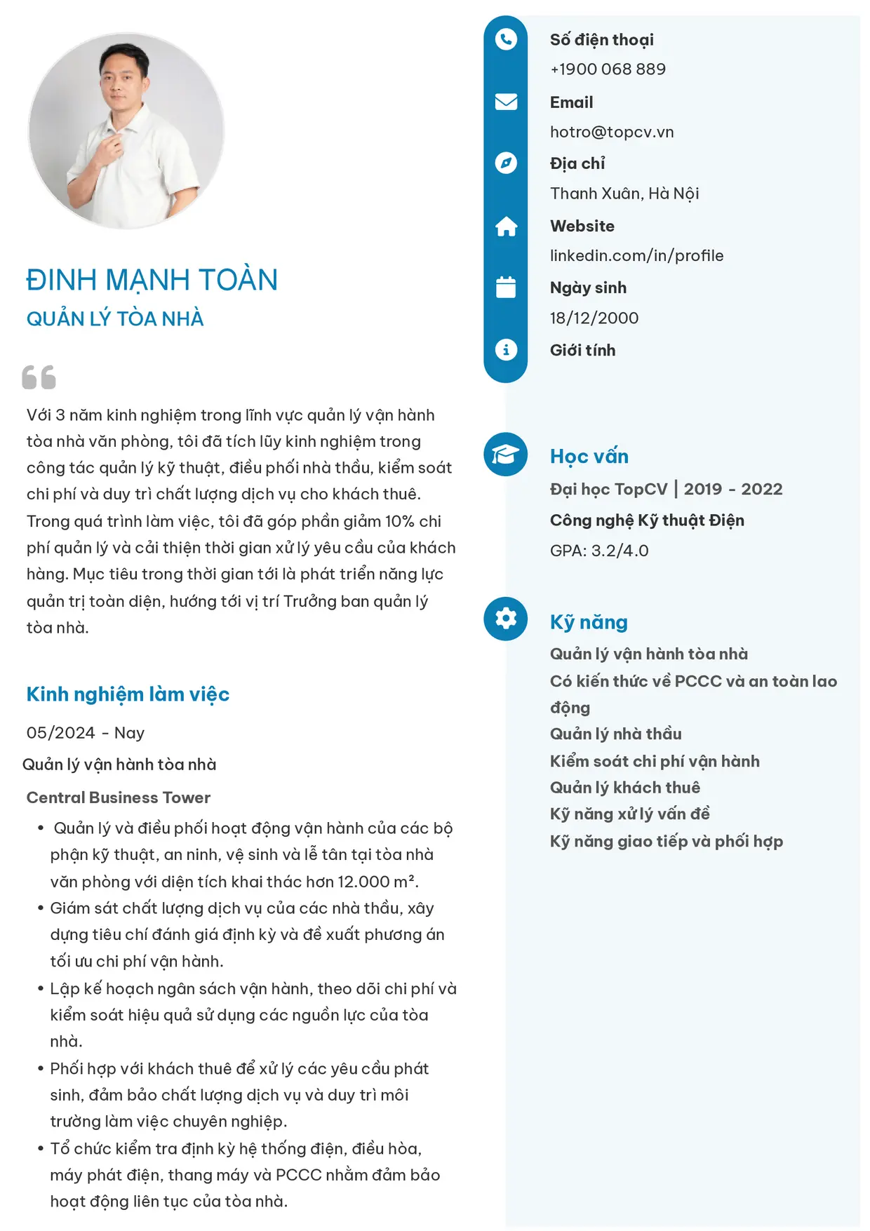 Mẫu CV xin việc Quản lý tòa nhà style Basic 4