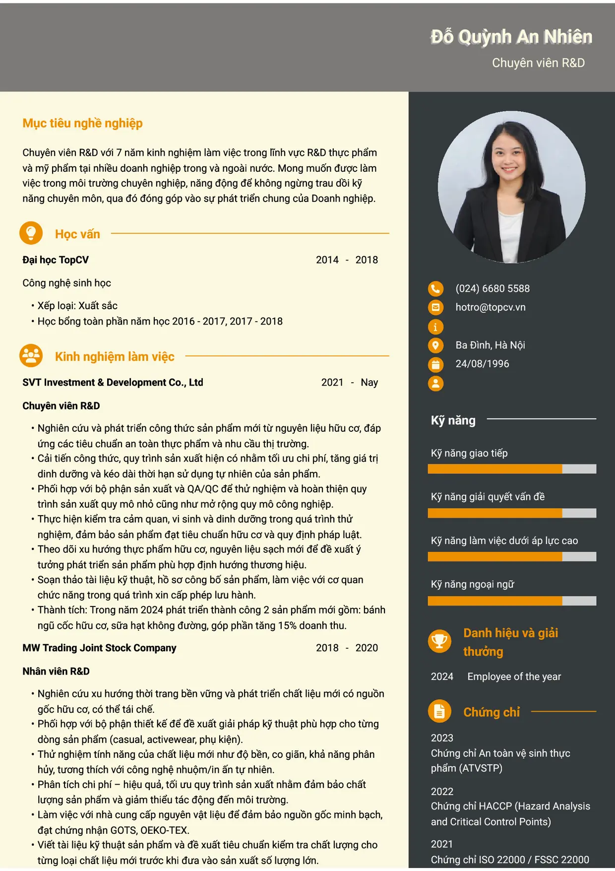 Mẫu CV R&D style Ấn tượng