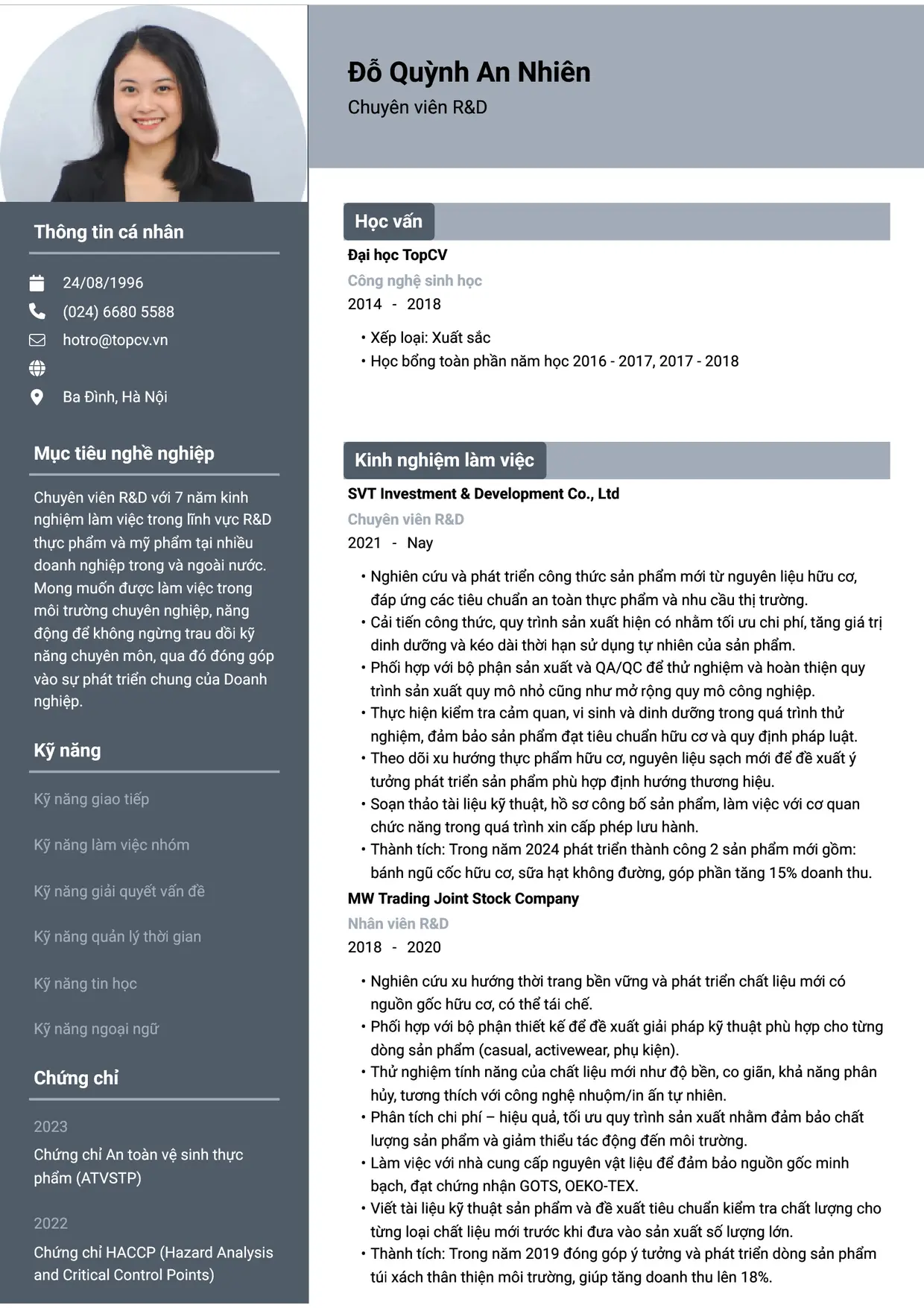 Mẫu CV R&D style Basic 1