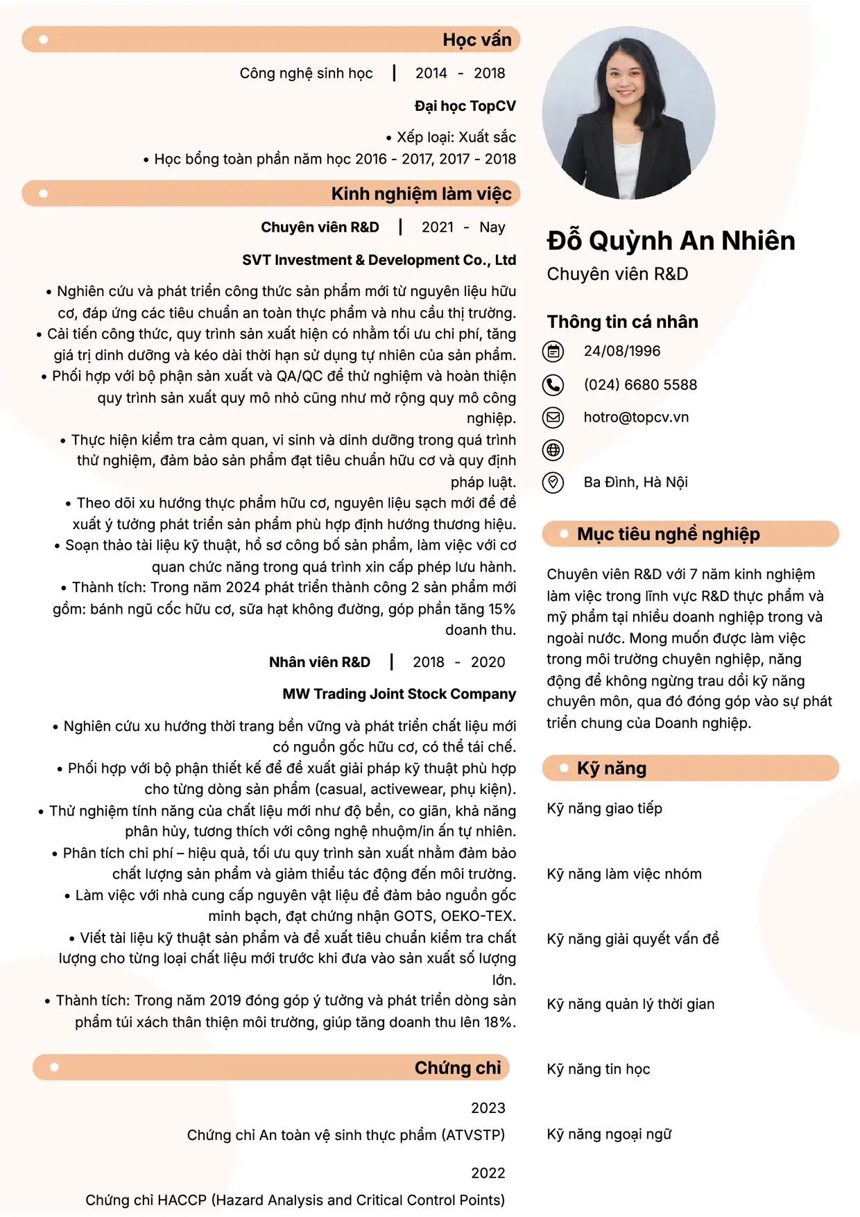 Mẫu CV R&D style Basic 5