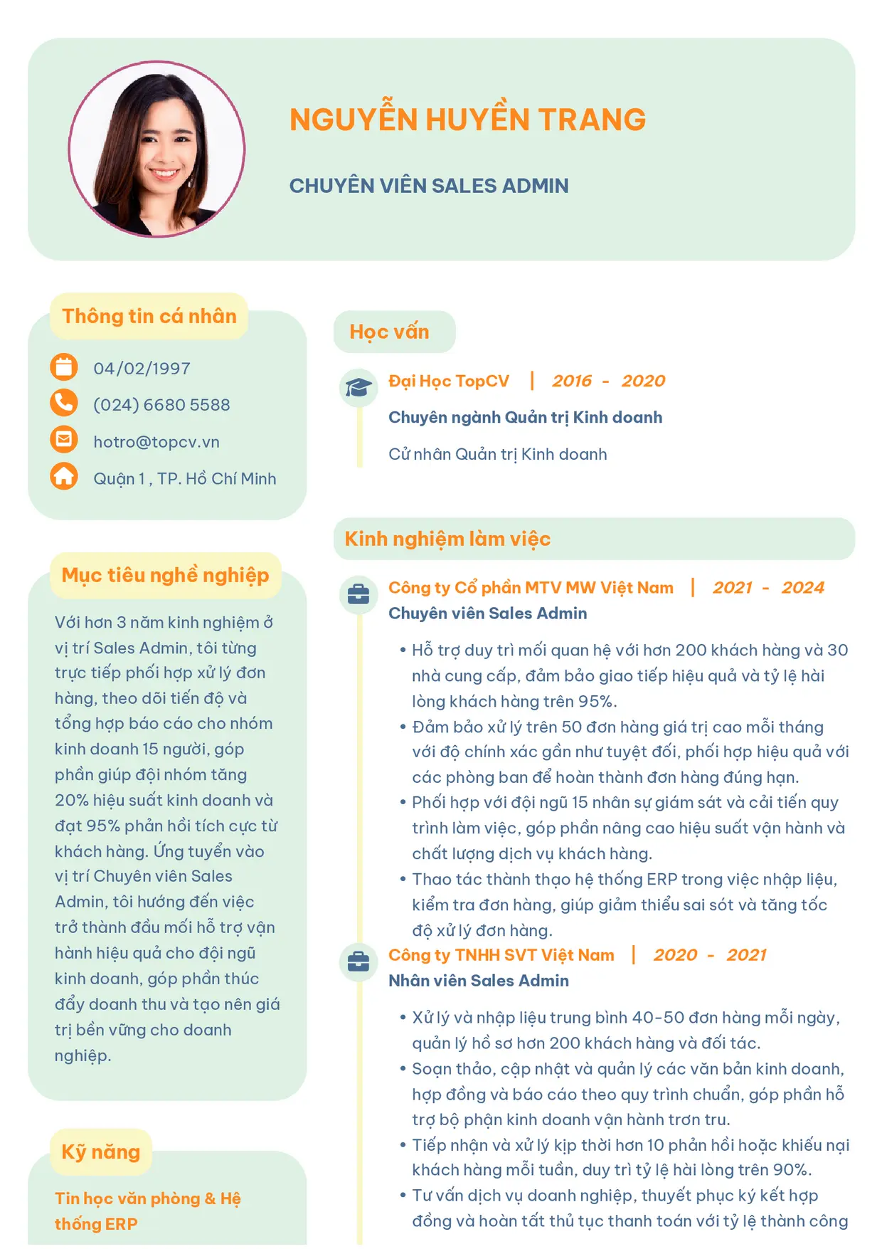 Mẫu CV xin việc Sales Admin/Sales Support/Sales Associate style Basic 3