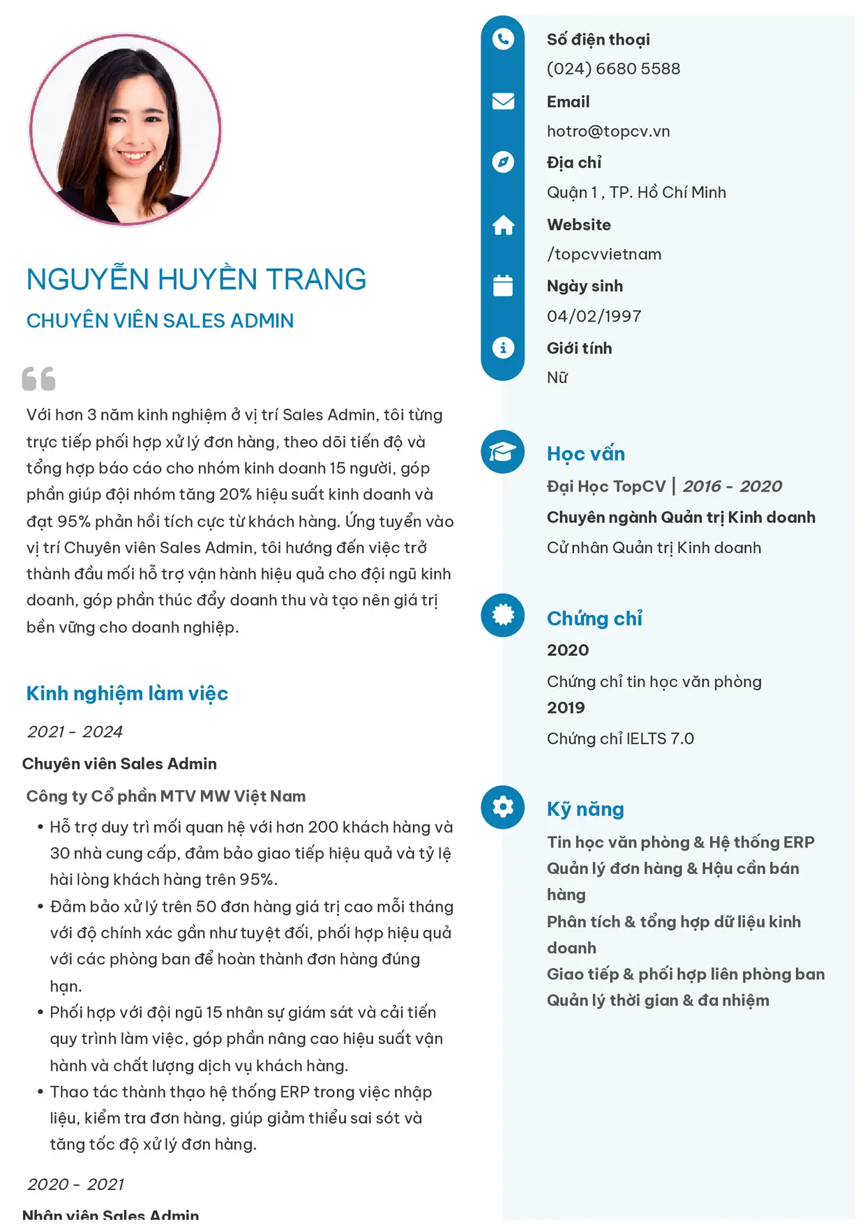 Mẫu CV xin việc Sales Admin/Sales Support/Sales Associate style Basic 4