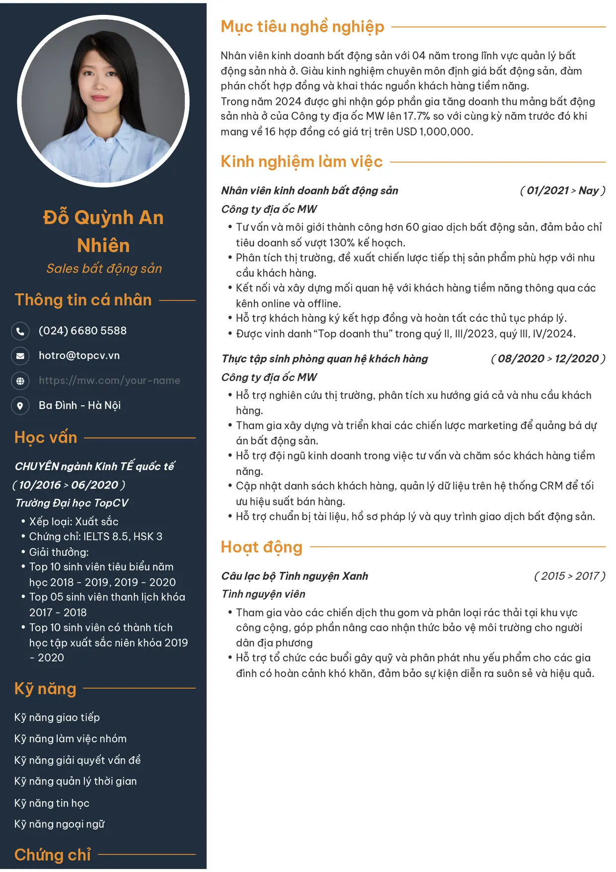 Mẫu CV xin việc Sales bất động sản style Tham vọng 1