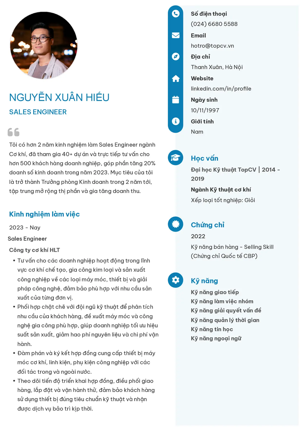 Mẫu CV xin việc Sales Engineer style Basic 4