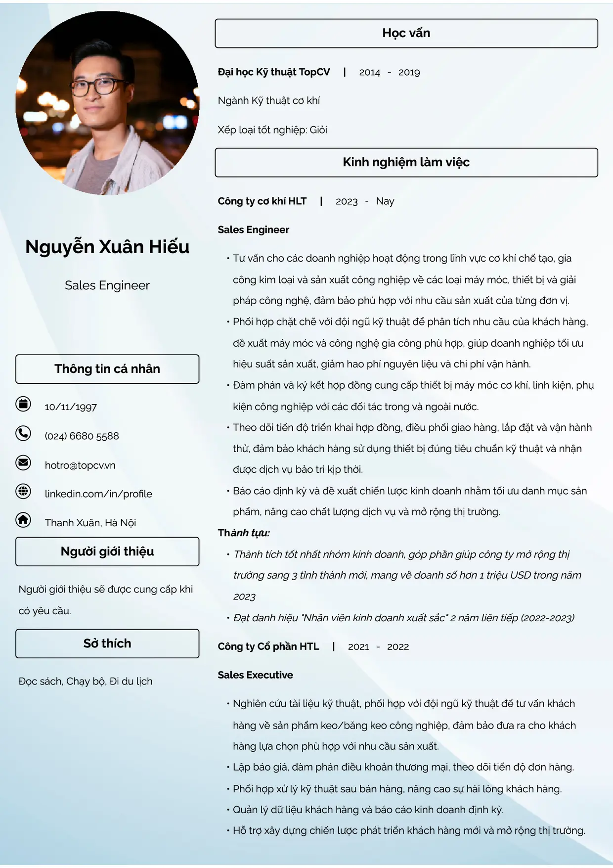 Mẫu CV xin việc Sales Engineer style Đam mê