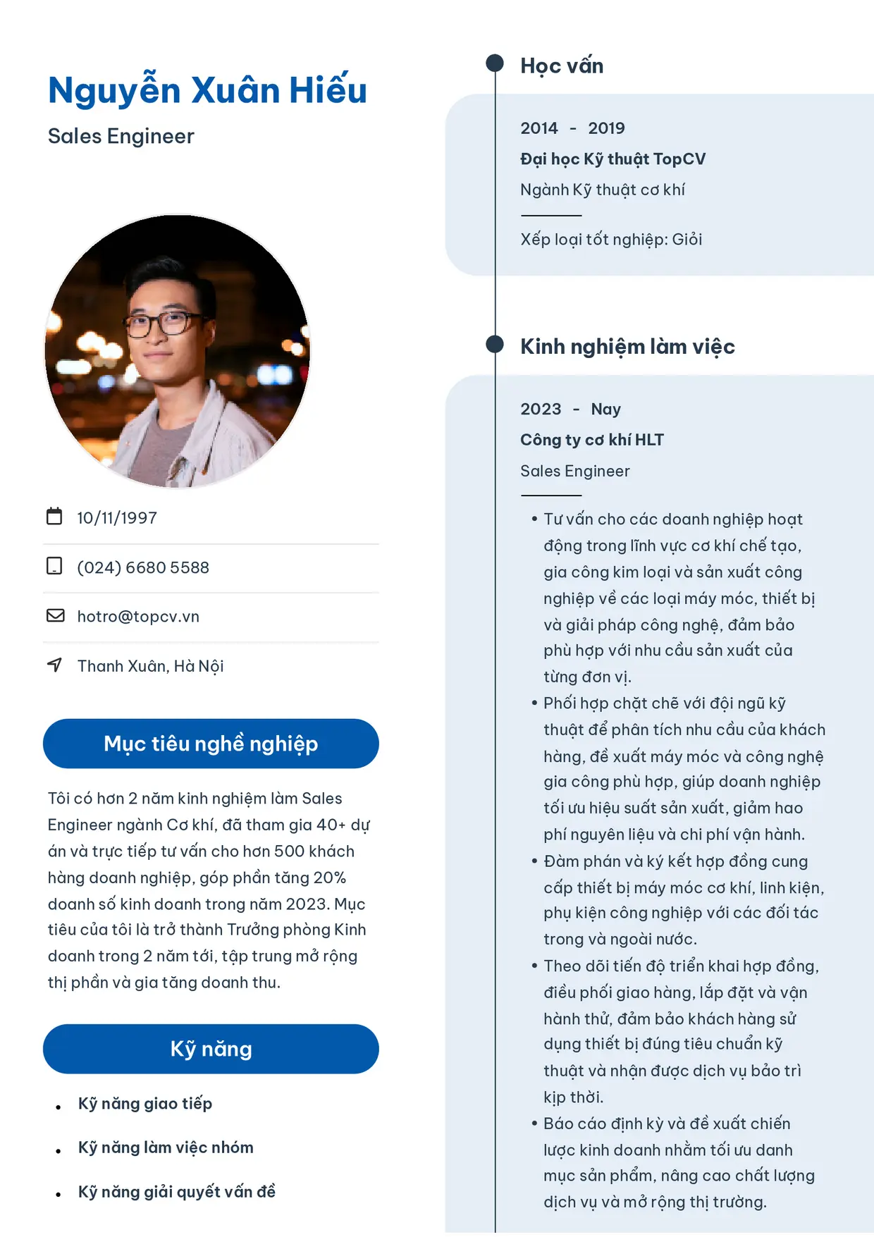 Mẫu CV xin việc Sales Engineer style Sinh viên 3