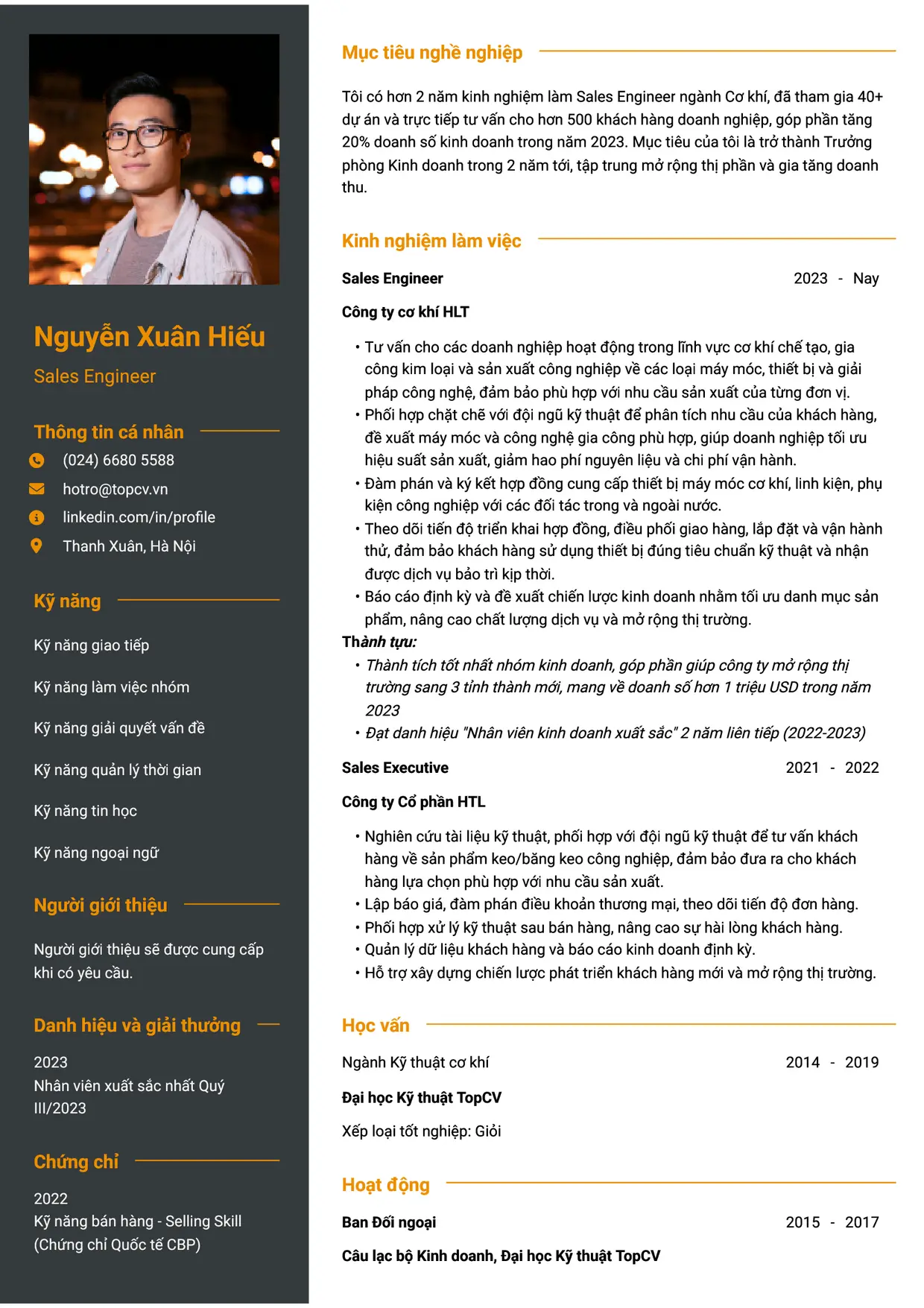 Mẫu CV xin việc Sales Engineer style Tham vọng