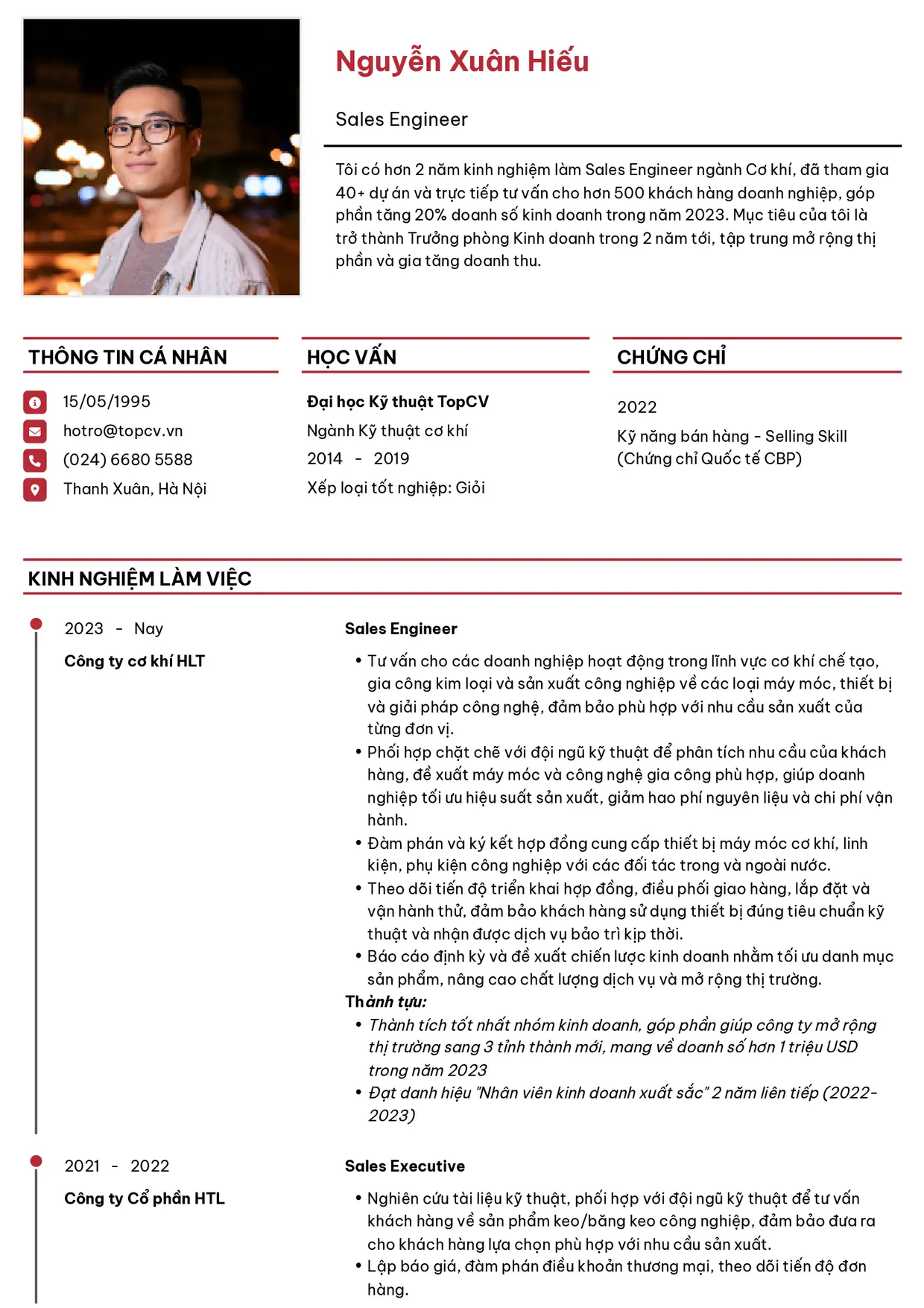 Mẫu CV xin việc Sales Engineer style Thanh lịch