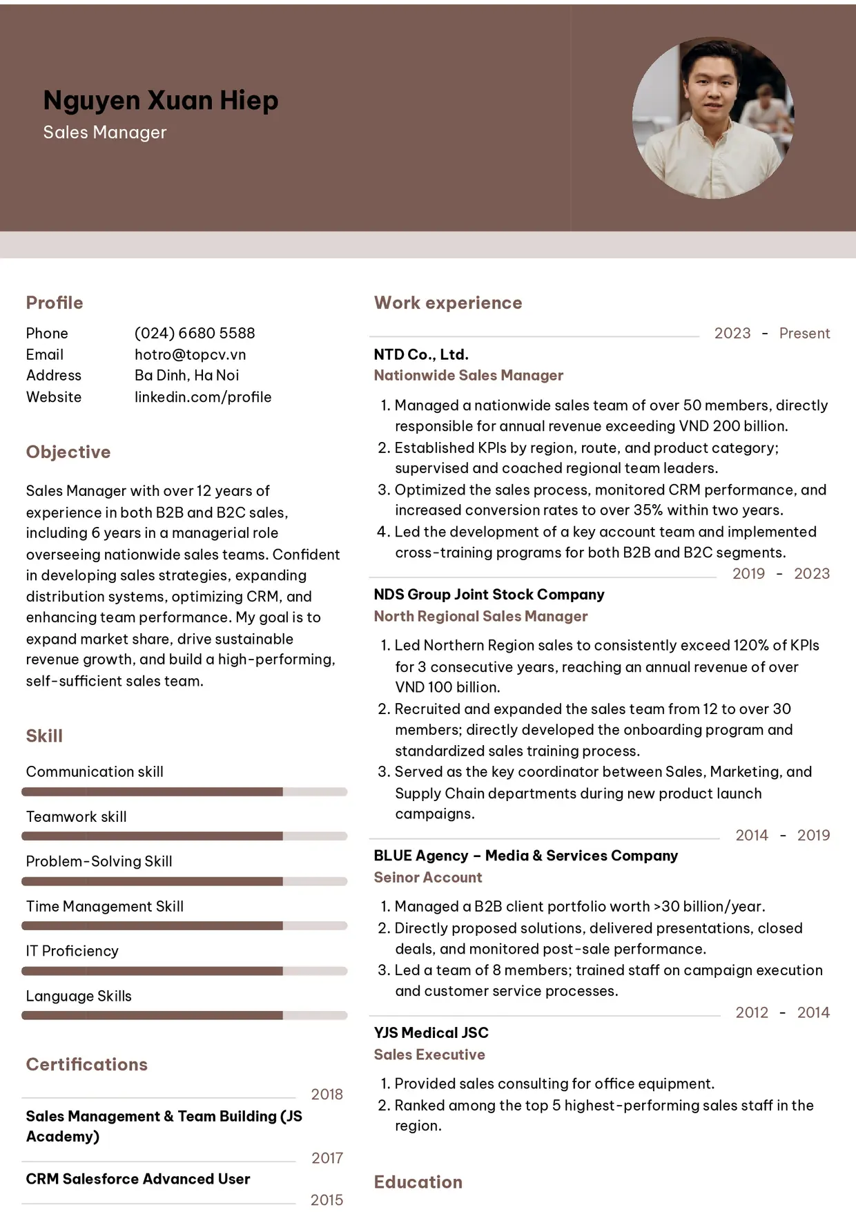 Mẫu CV xin việc Sales Manager style Ấn tượng 3