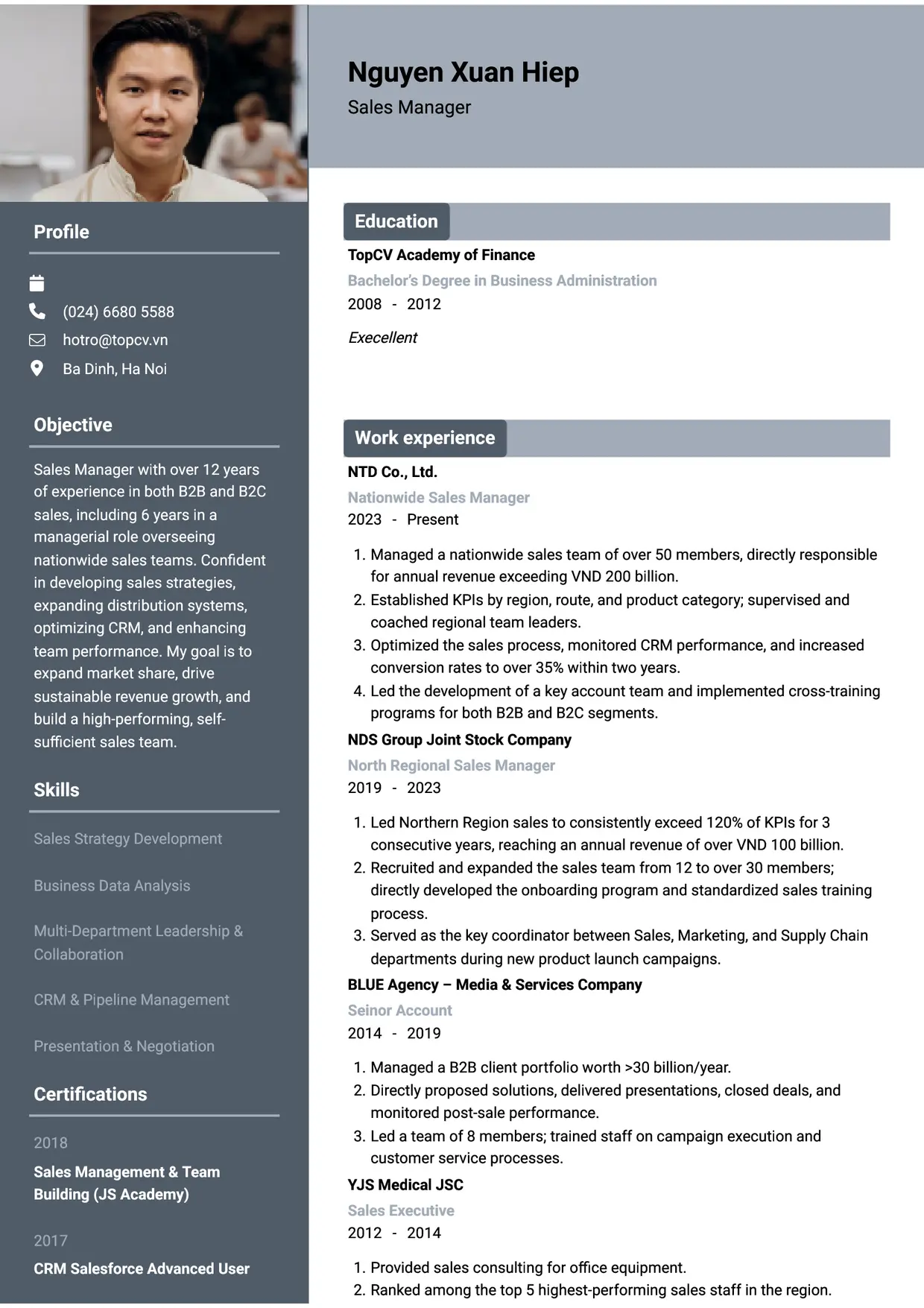 Mẫu CV xin việc Sales Manager style Basic 1