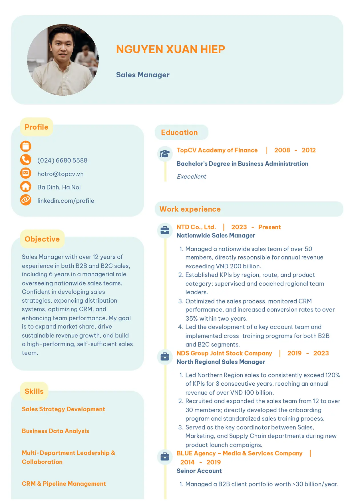 Mẫu CV xin việc Sales Manager style Basic 3