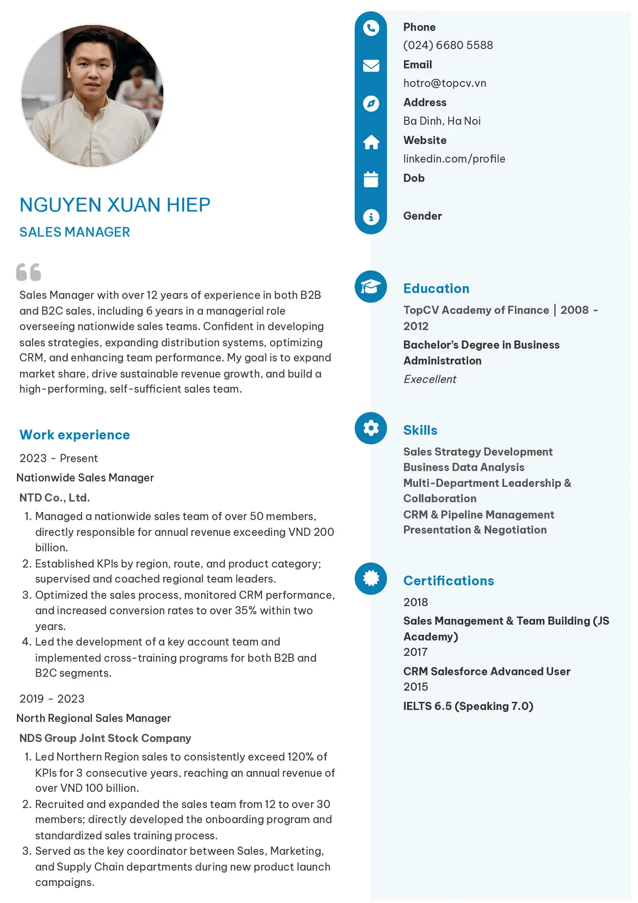 Mẫu CV xin việc Sales Manager style Basic 4
