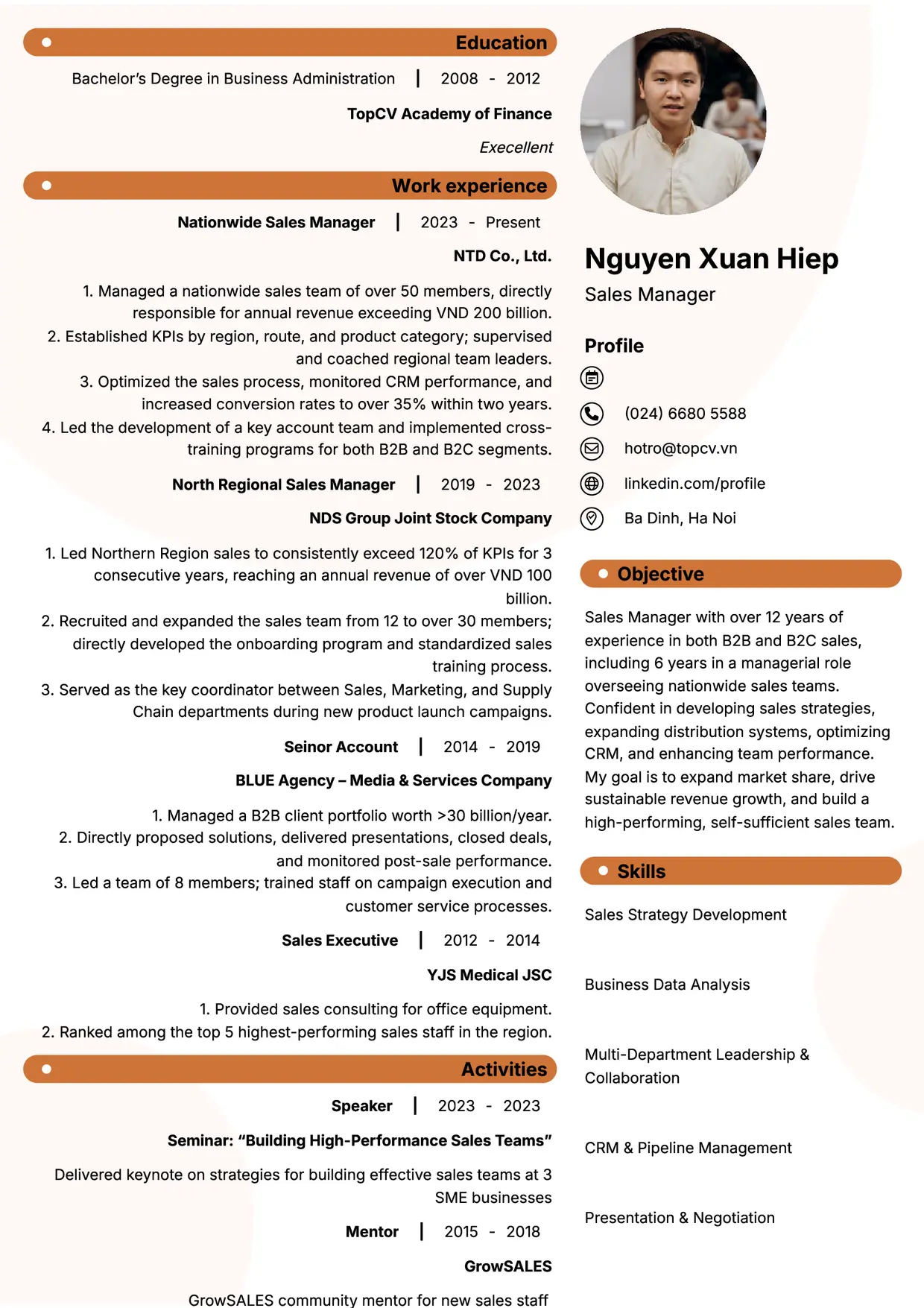 Mẫu CV xin việc Sales Manager style Basic 5