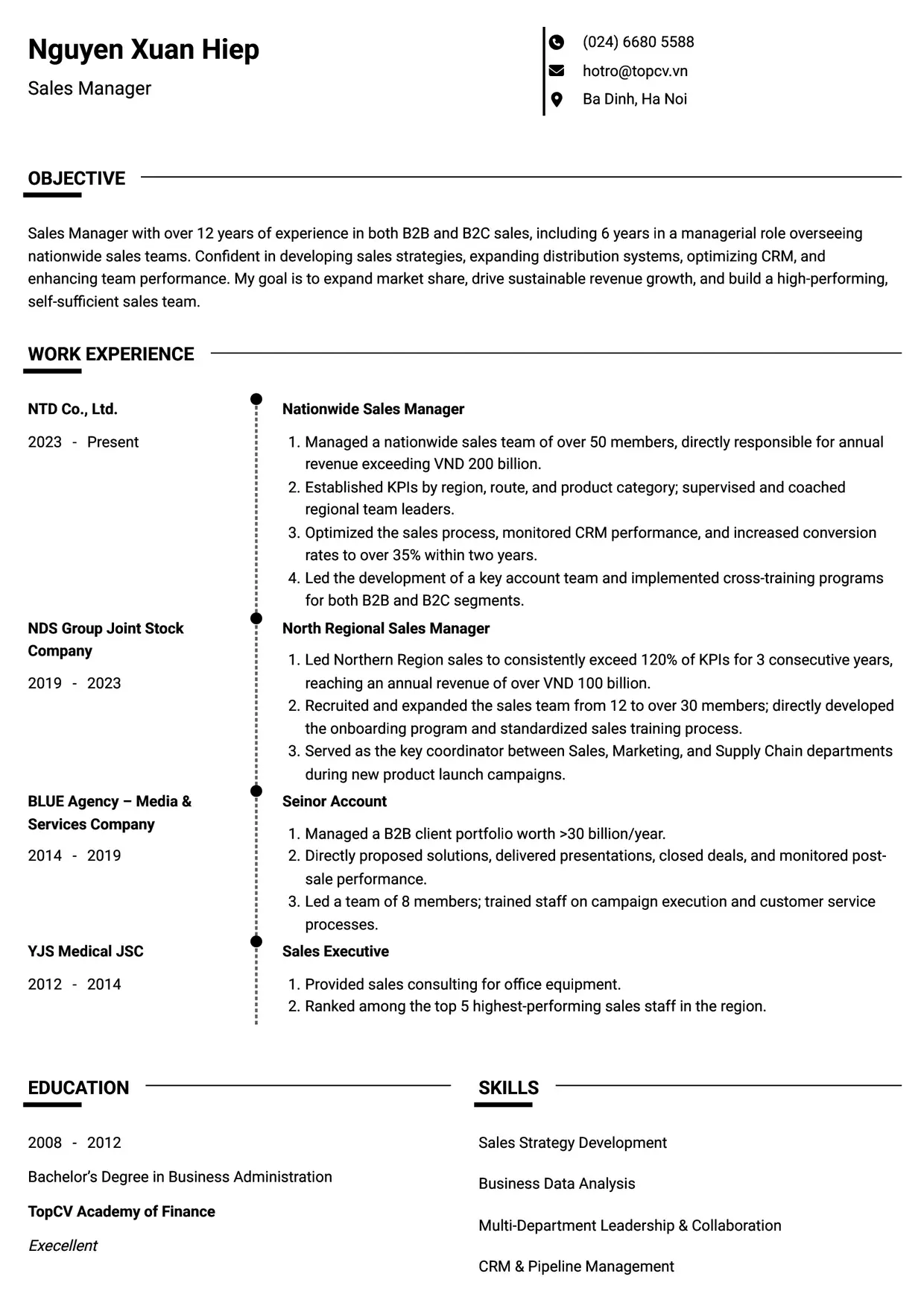 Mẫu CV xin việc Sales Manager style Chuyên gia