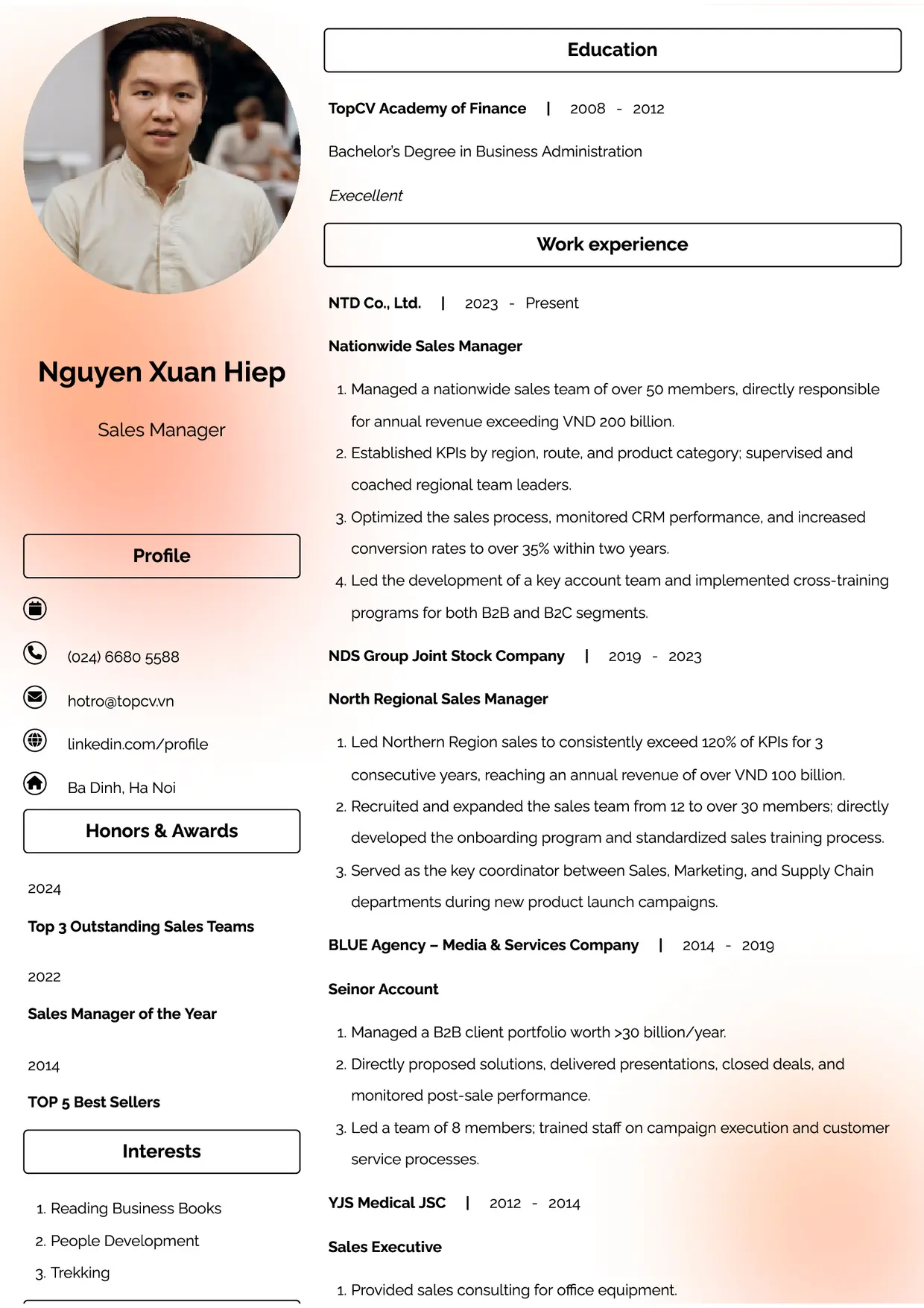 Mẫu CV xin việc Sales Manager style Đam mê