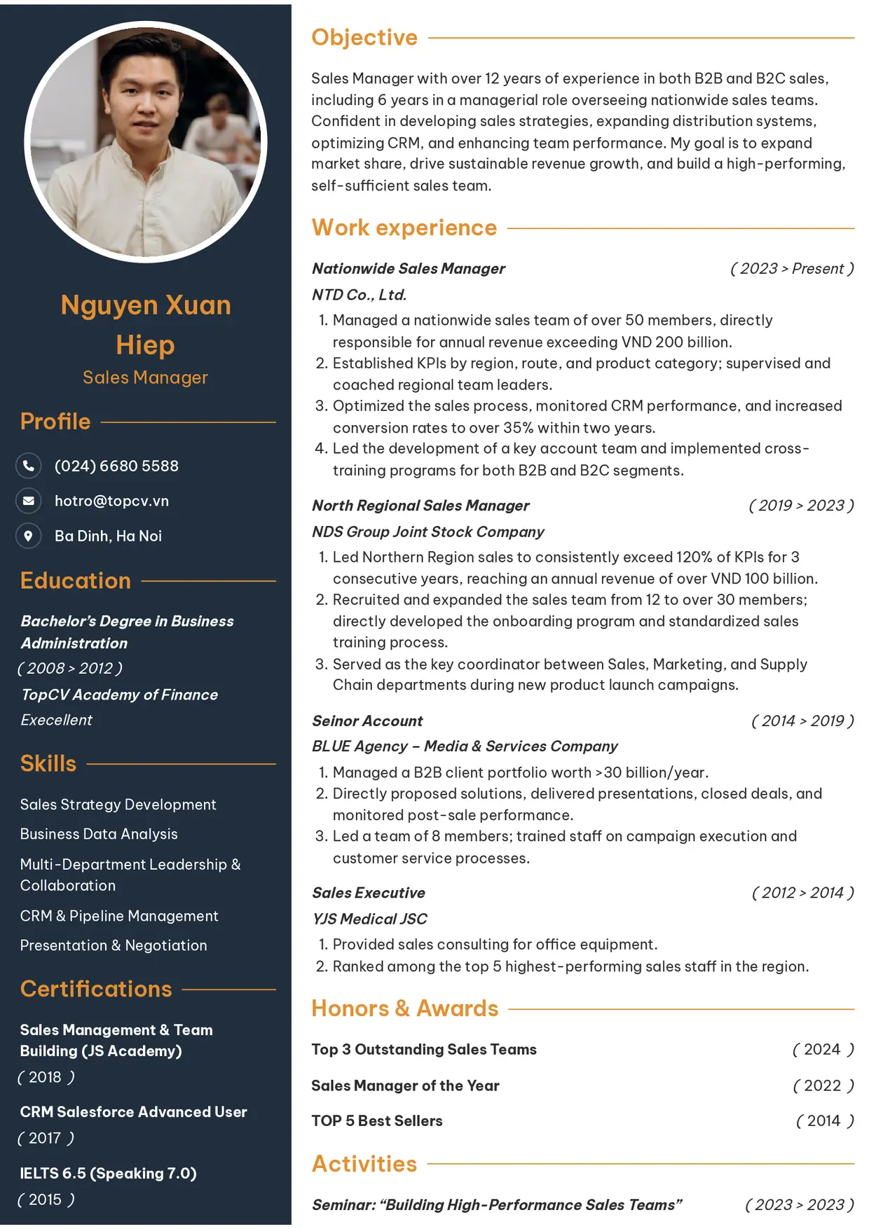 Mẫu CV xin việc Sales Manager style Tham vọng 1