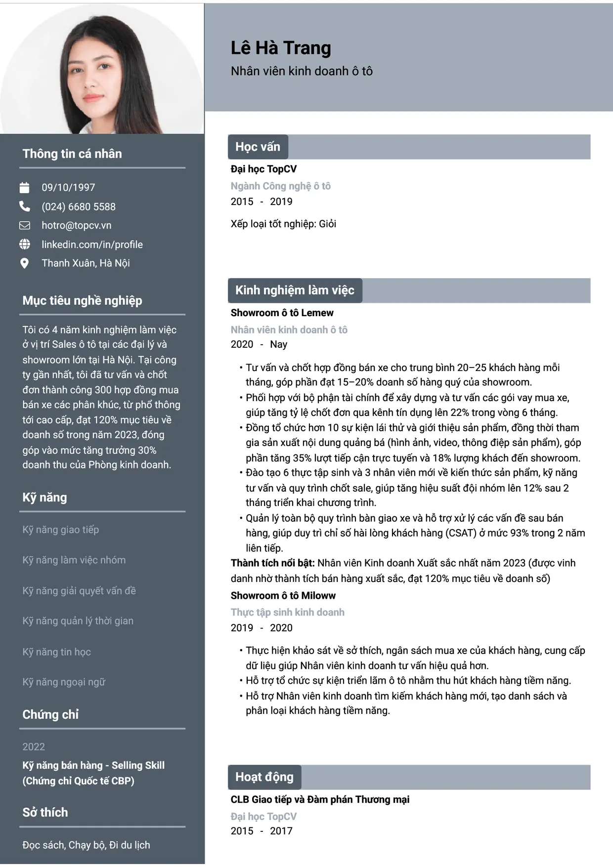Mẫu CV Sales ô tô style Basic 1