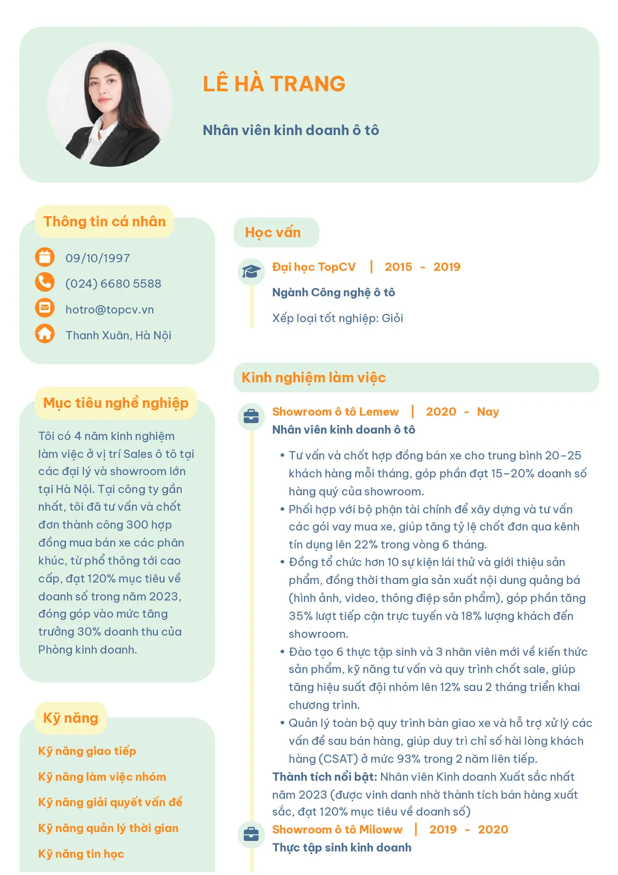 Mẫu CV Sales ô tô style Basic 3