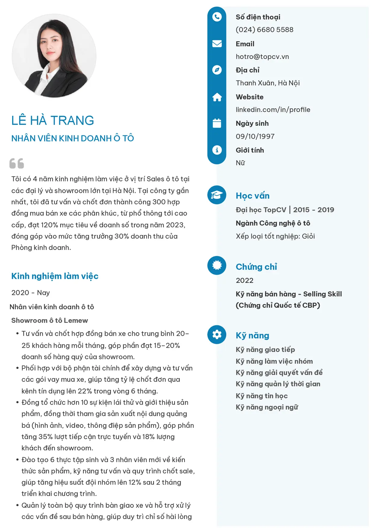 Mẫu CV Sales ô tô style Basic 4