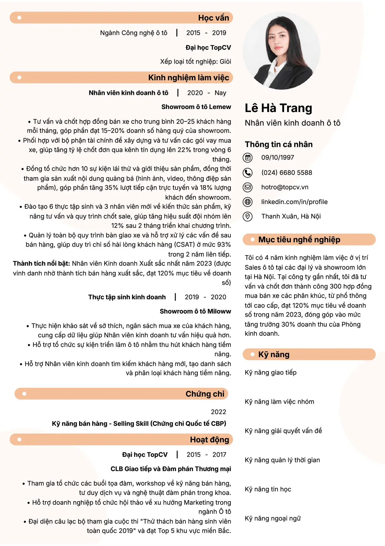Mẫu CV Sales ô tô style Basic 5