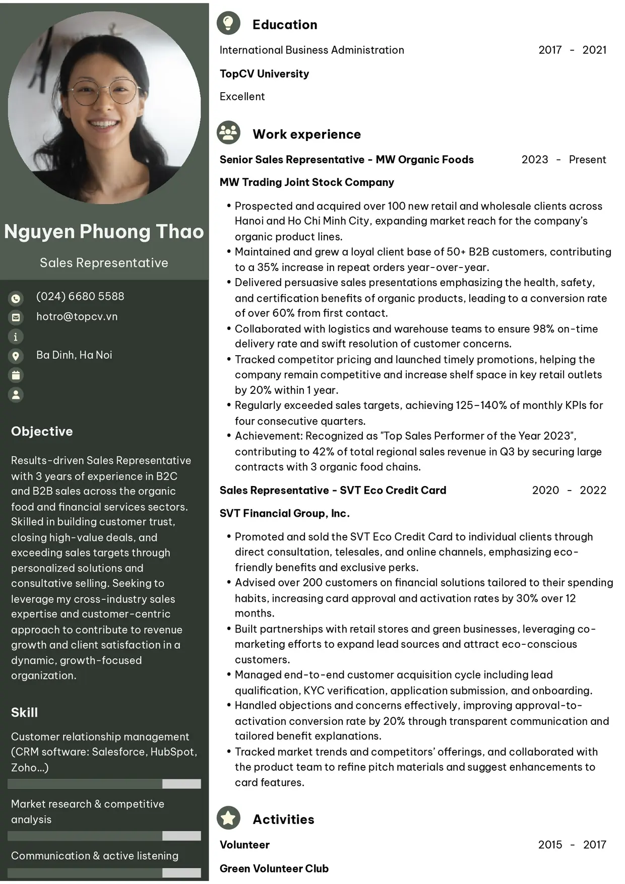 Mẫu CV xin việc Sales Representative style Ấn tượng 2