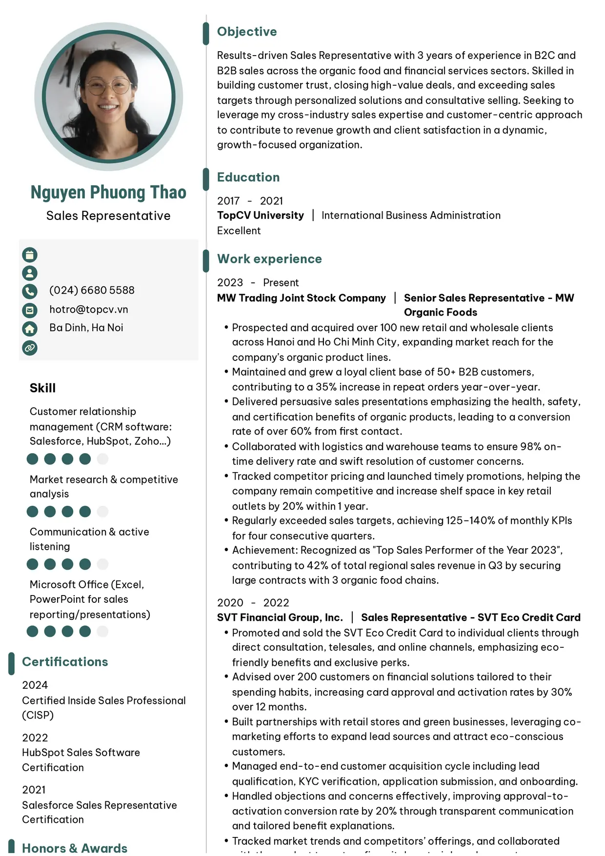 Mẫu CV xin việc Sales Representative style Ấn tượng 4