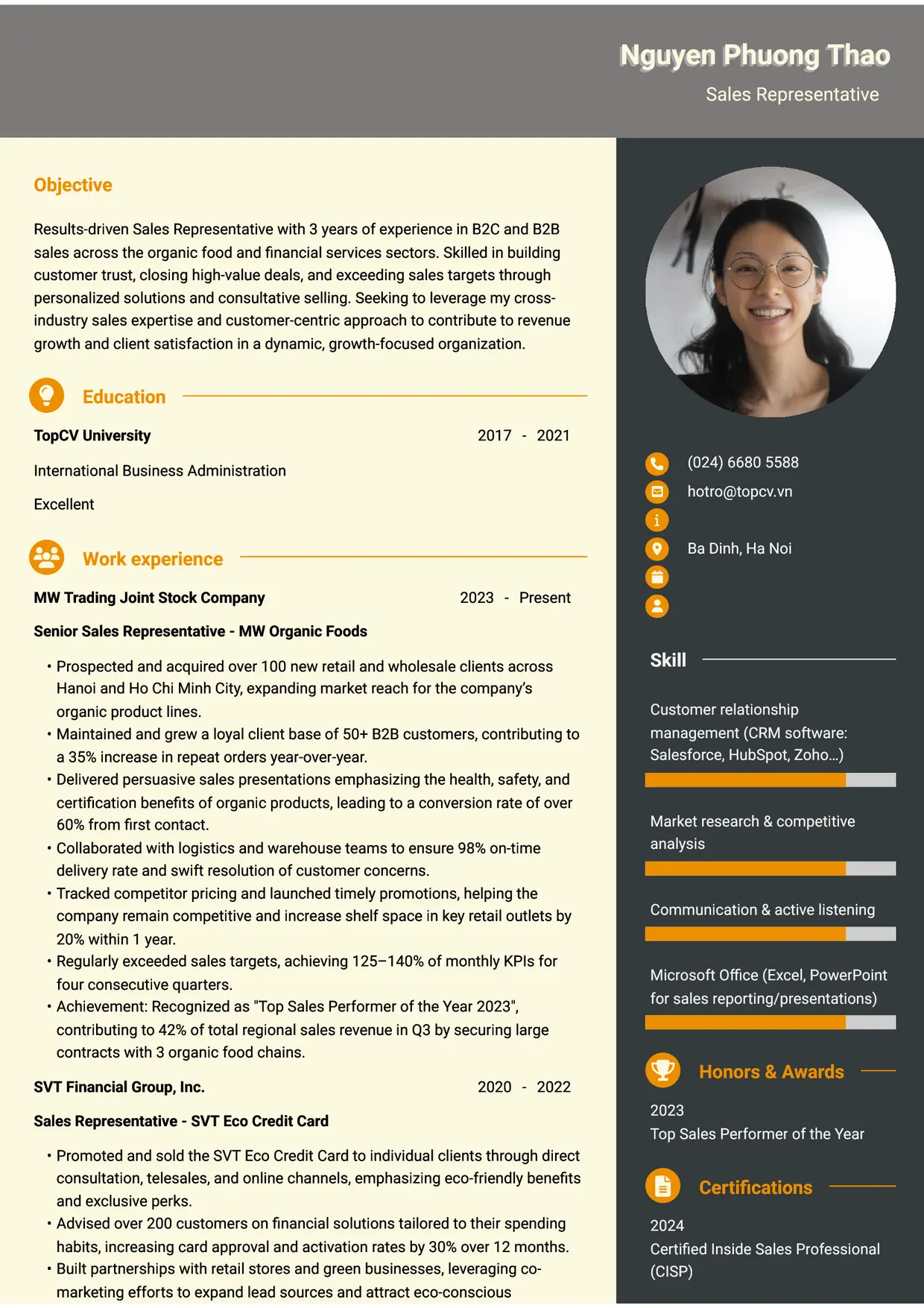 Mẫu CV xin việc Sales Representative style Ấn tượng