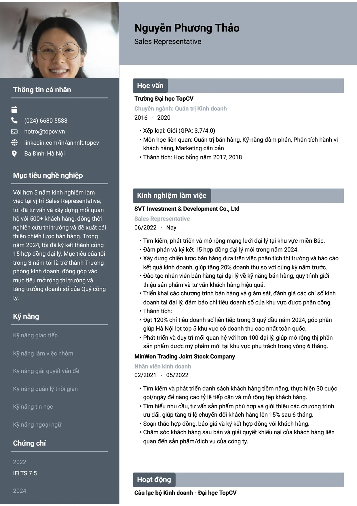 Mẫu CV Sales Representative style Basic 1