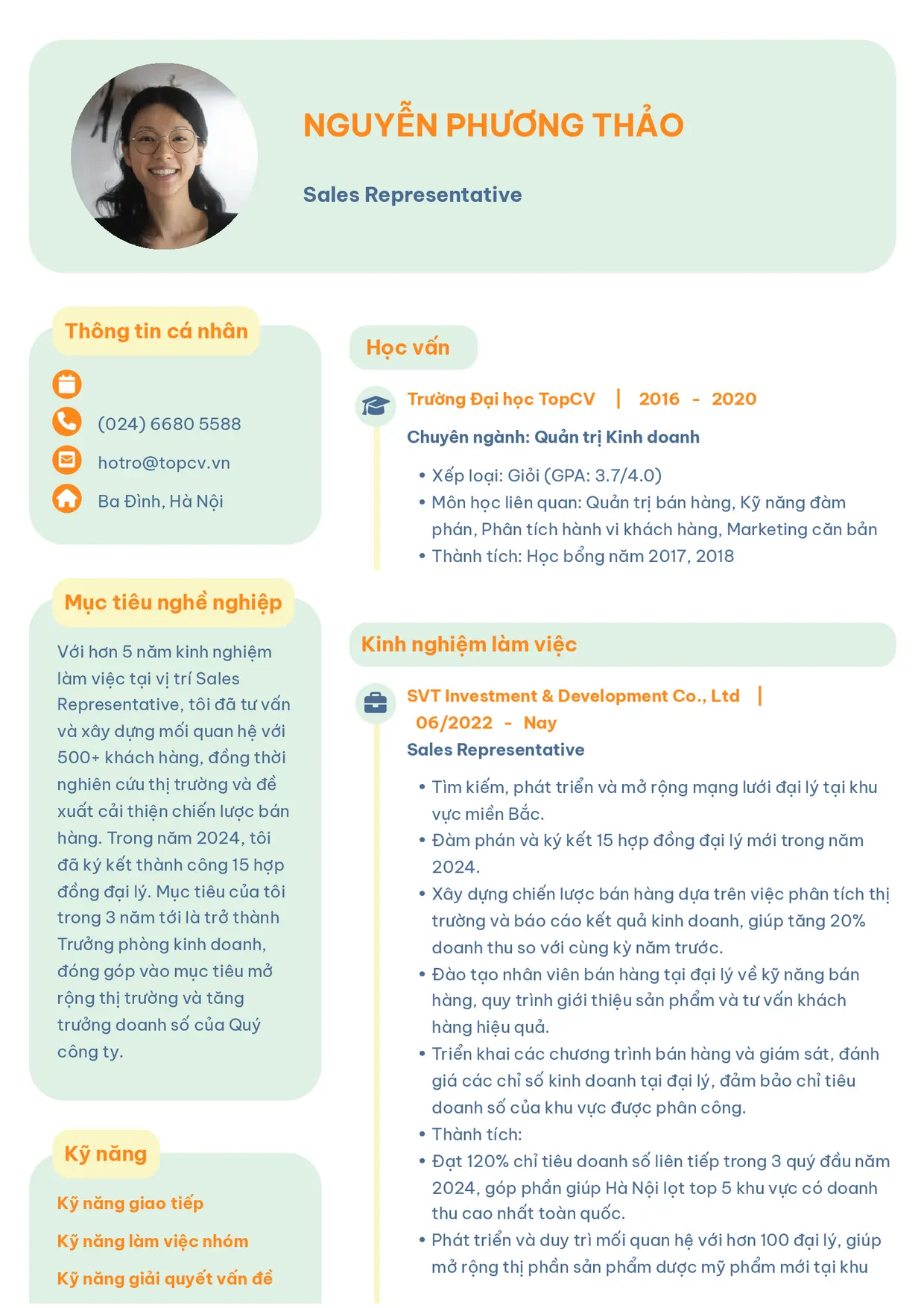 Mẫu CV Sales Representative style Basic 3
