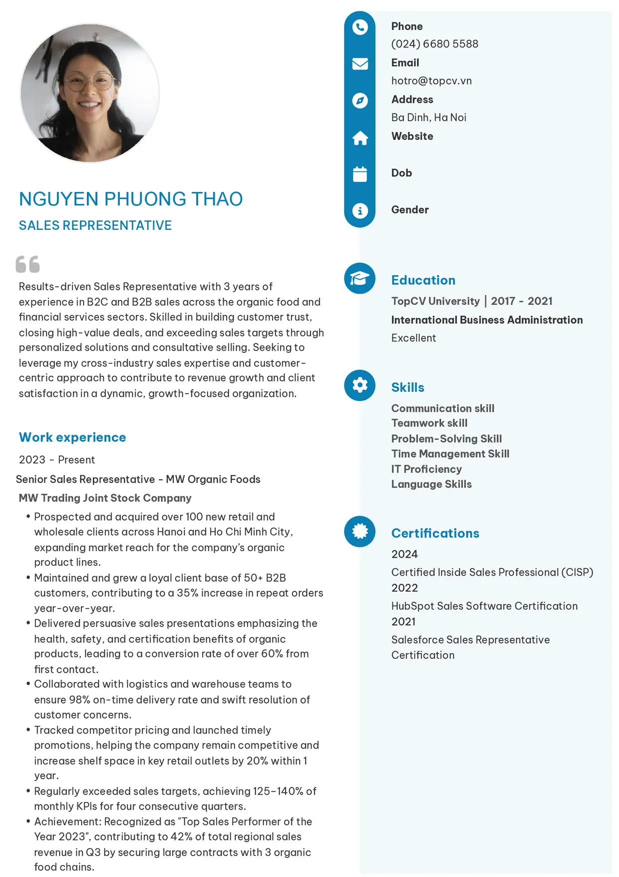 Mẫu CV xin việc Sales Representative style Basic 4