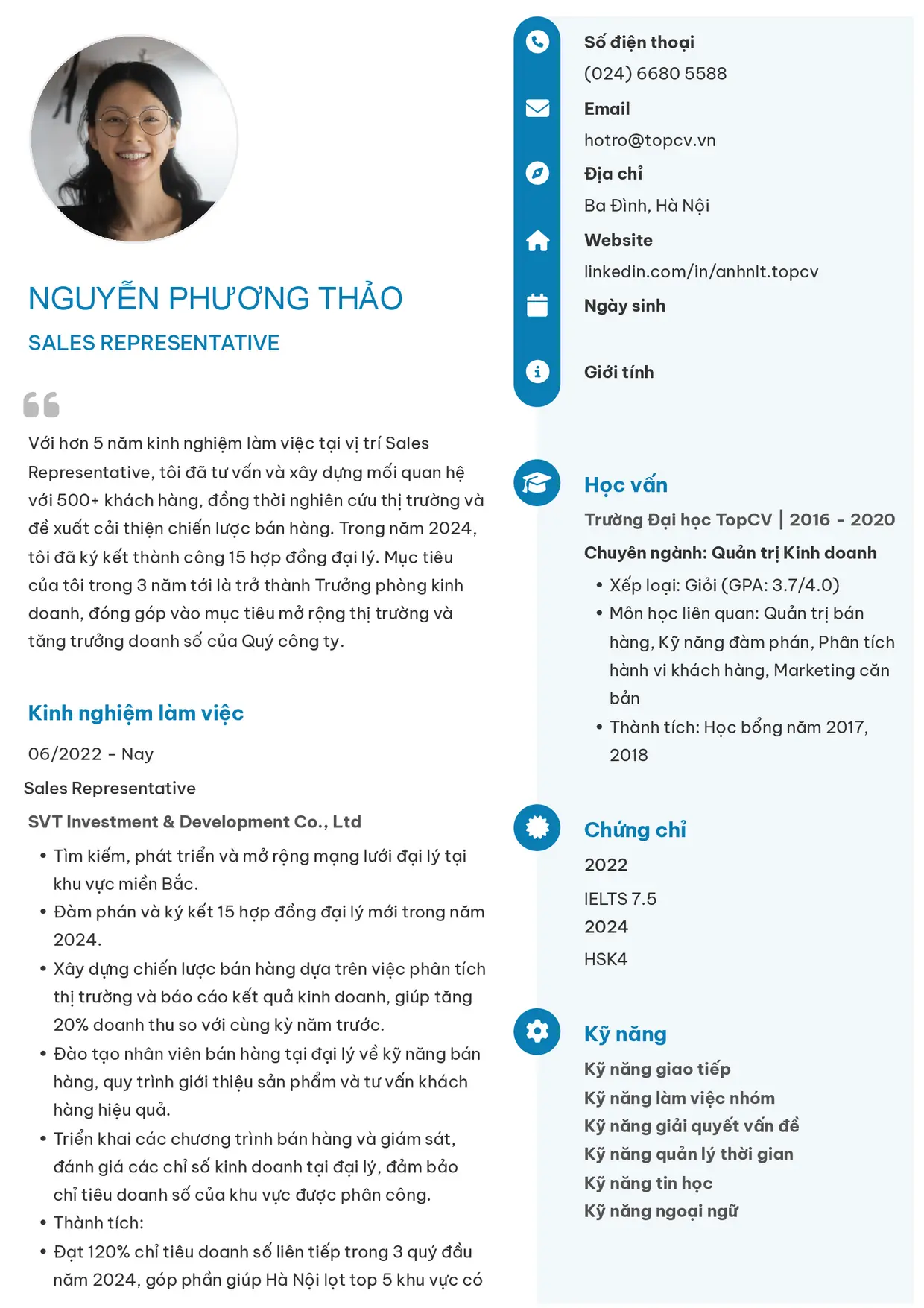 Mẫu CV Sales Representative style Basic 4