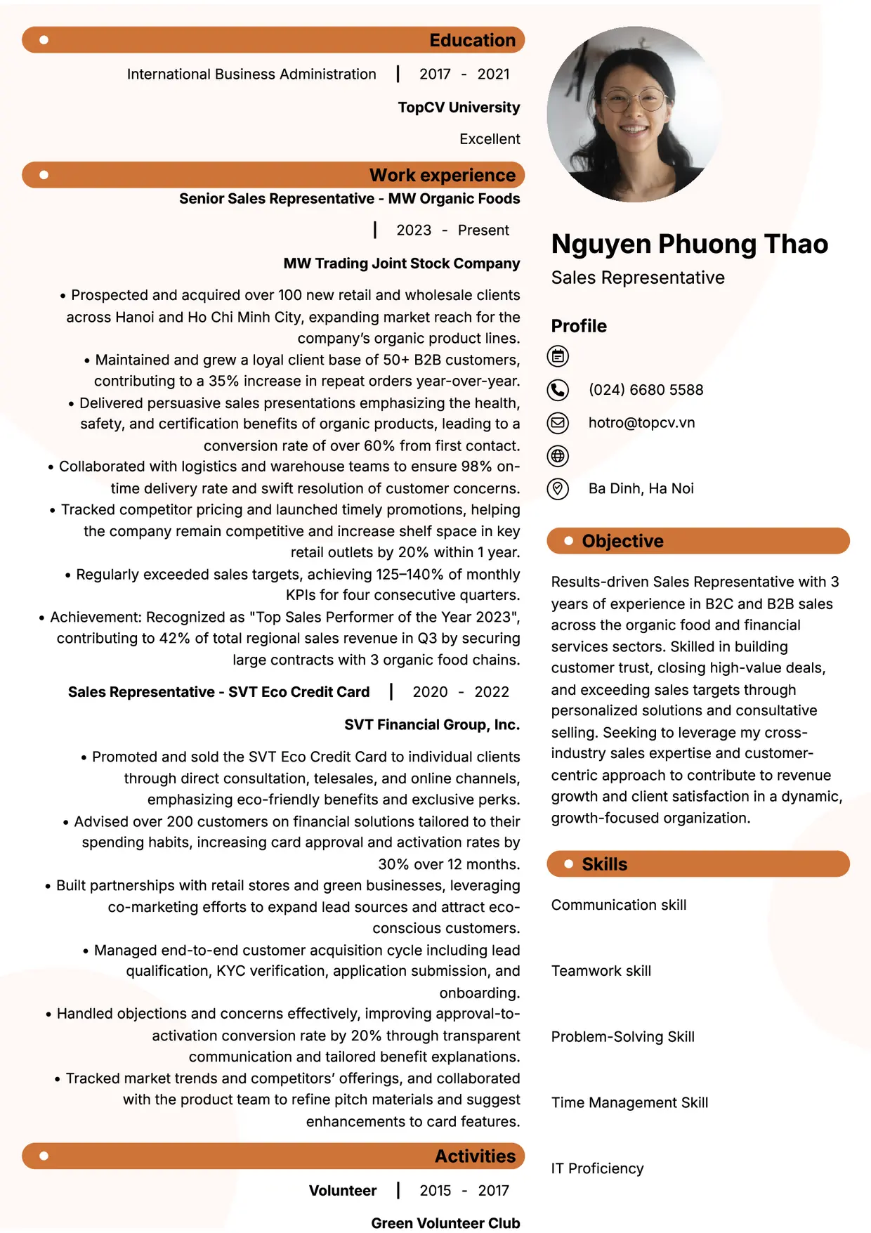 Mẫu CV xin việc Sales Representative style Basic 5