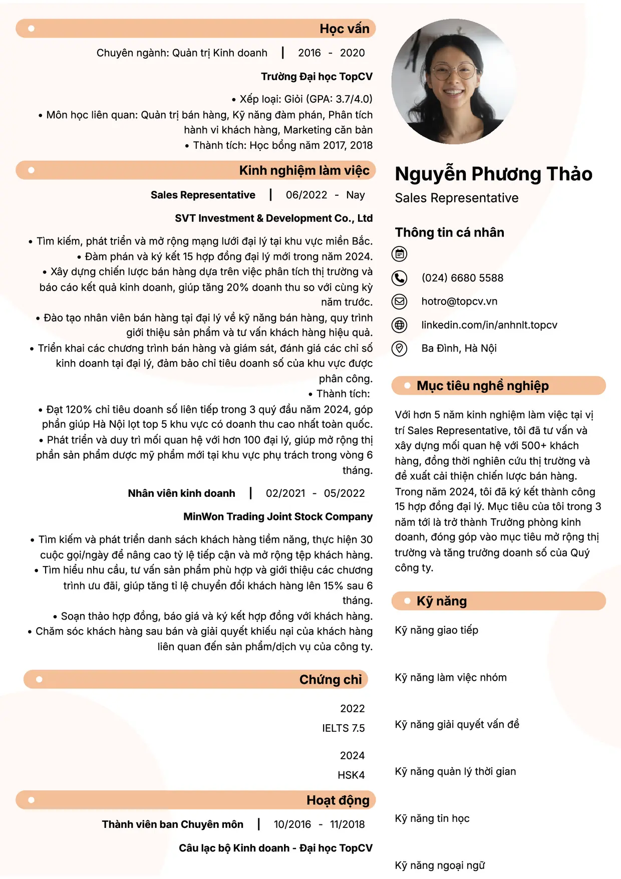 Mẫu CV Sales Representative style Basic 5